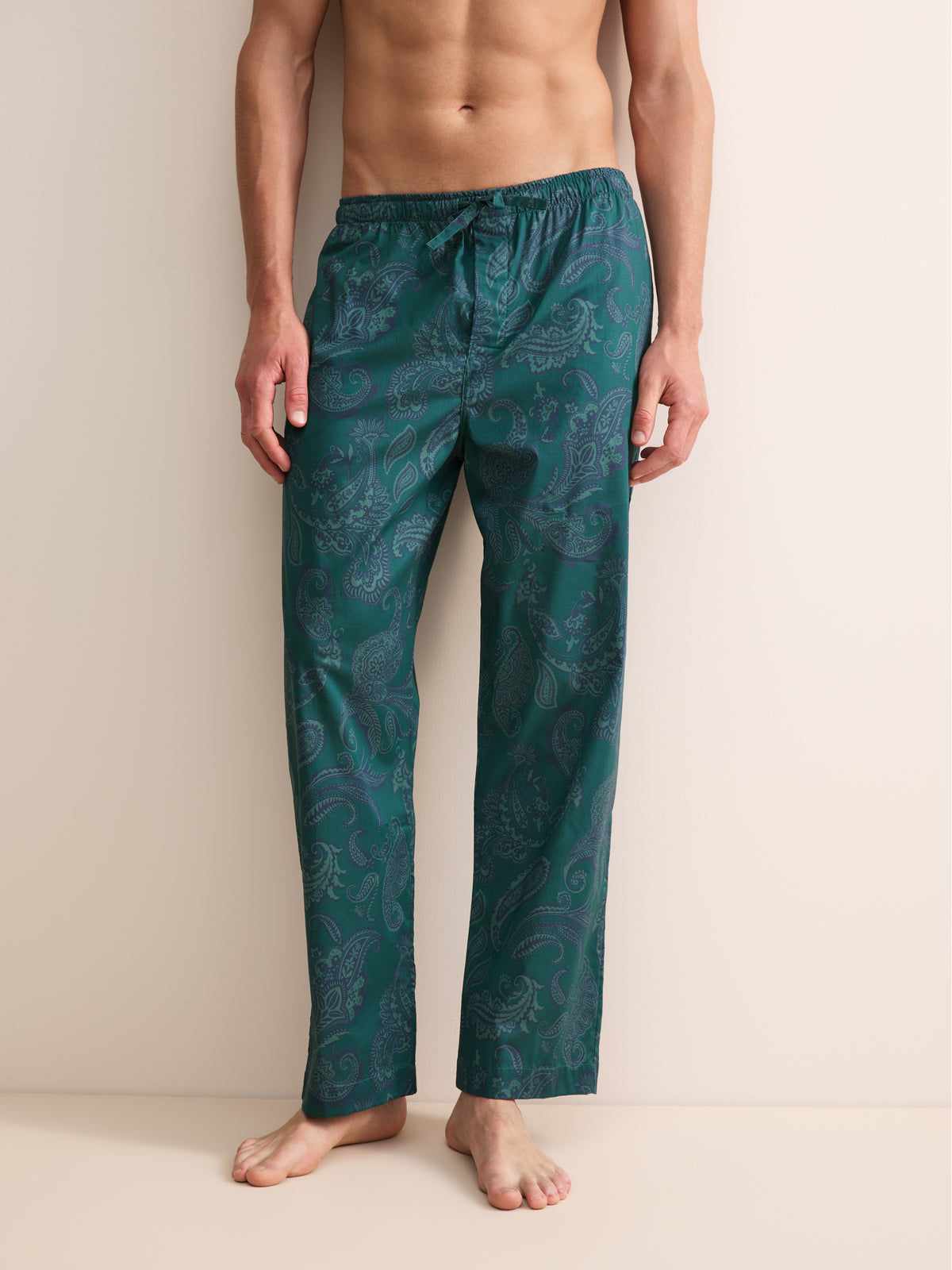 Ledbury Cotton Batiste Lounge Trousers Muted Teal & Navy Paisley