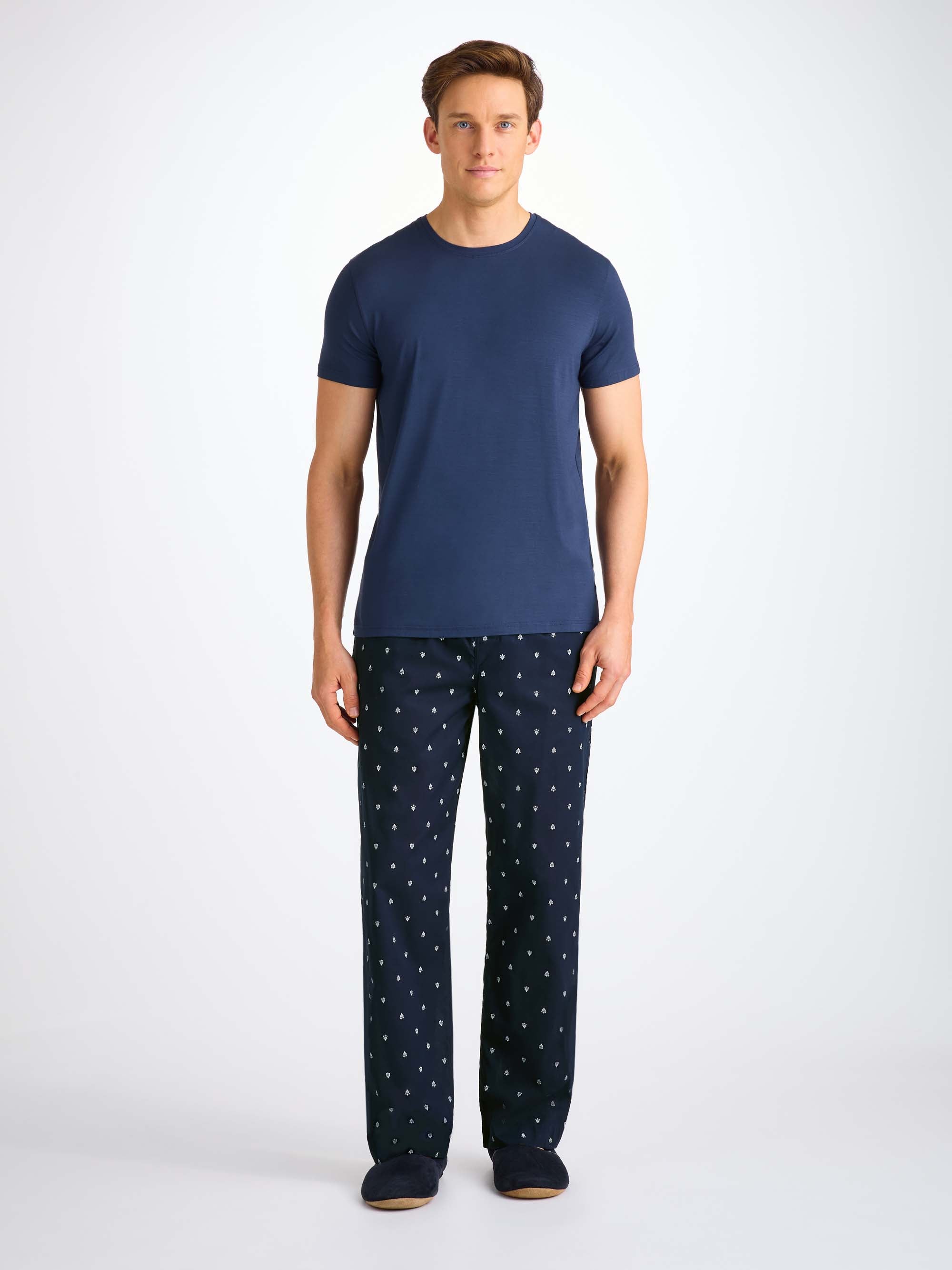 Men's Lounge Trousers Cotton Batiste Navy Paisley Motif