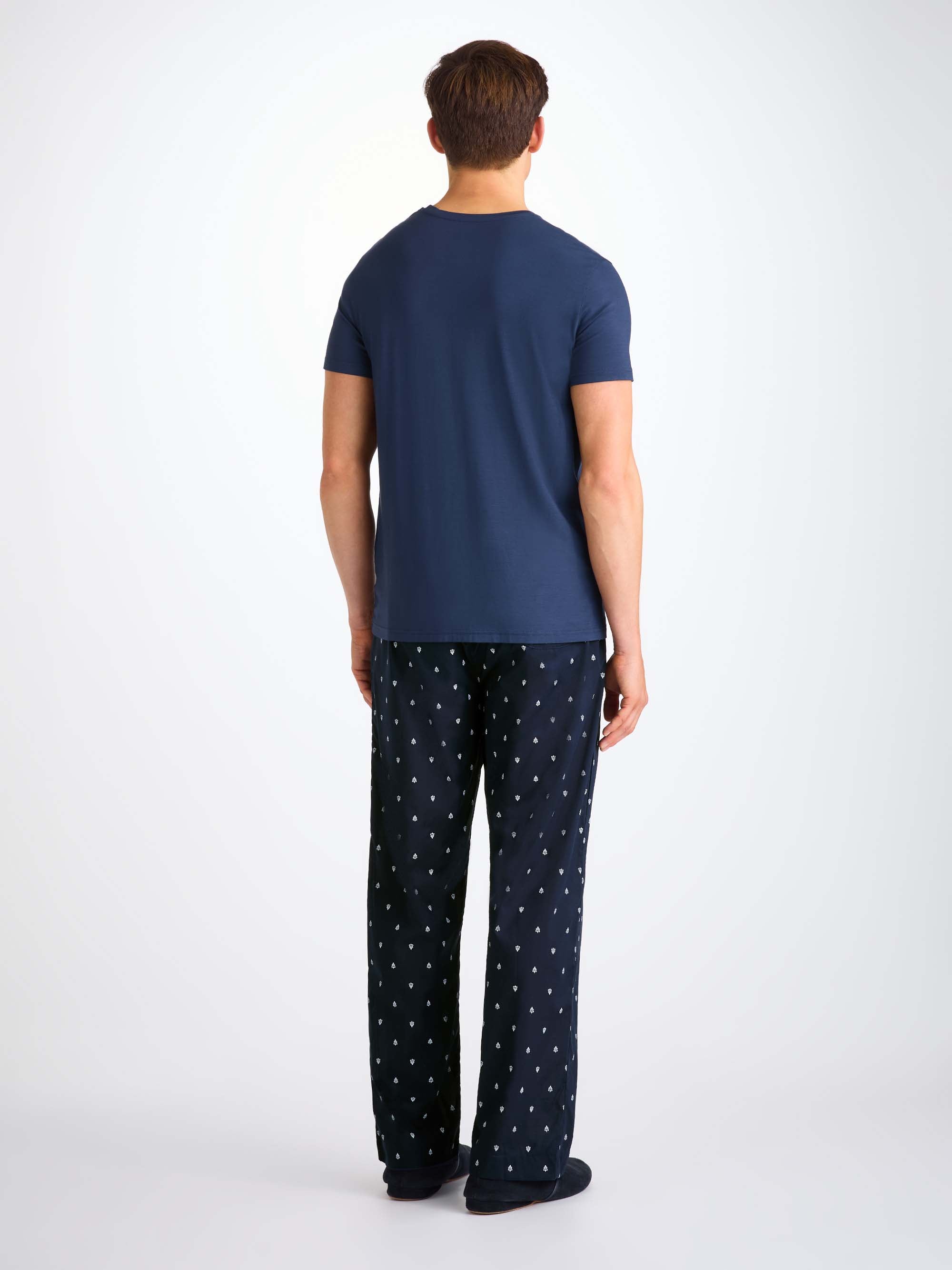 Men's Lounge Trousers Cotton Batiste Navy Paisley Motif