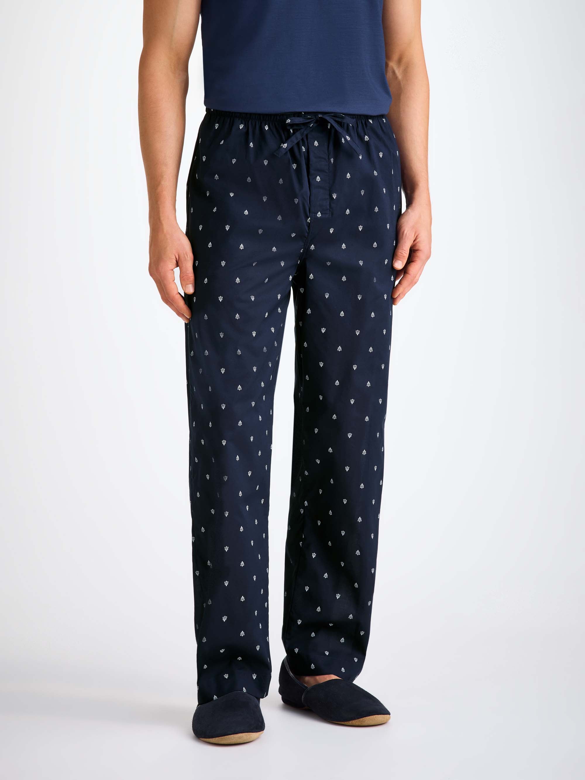 Men's Lounge Trousers Cotton Batiste Navy Paisley Motif