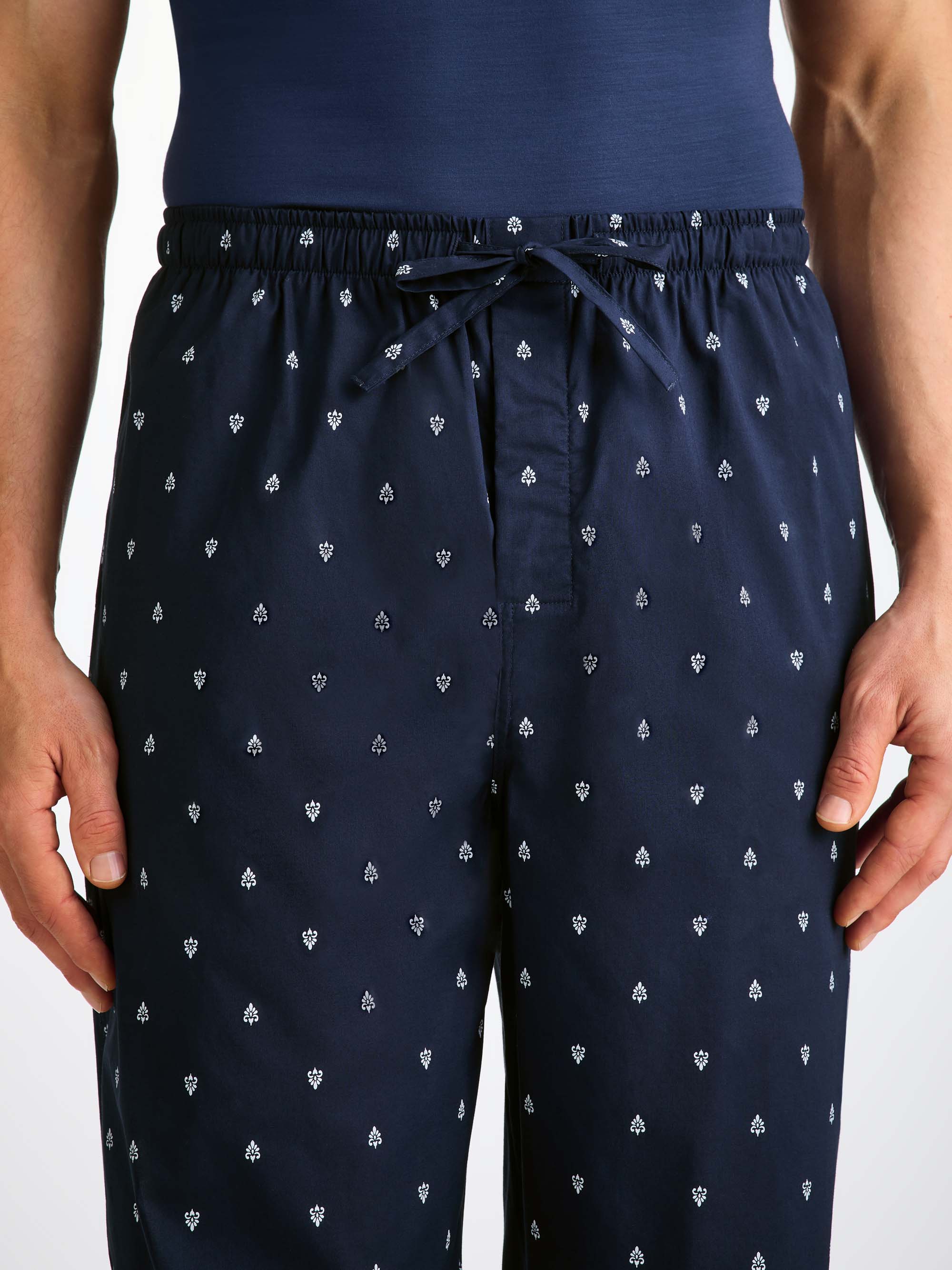 Men's Lounge Trousers Cotton Batiste Navy Paisley Motif