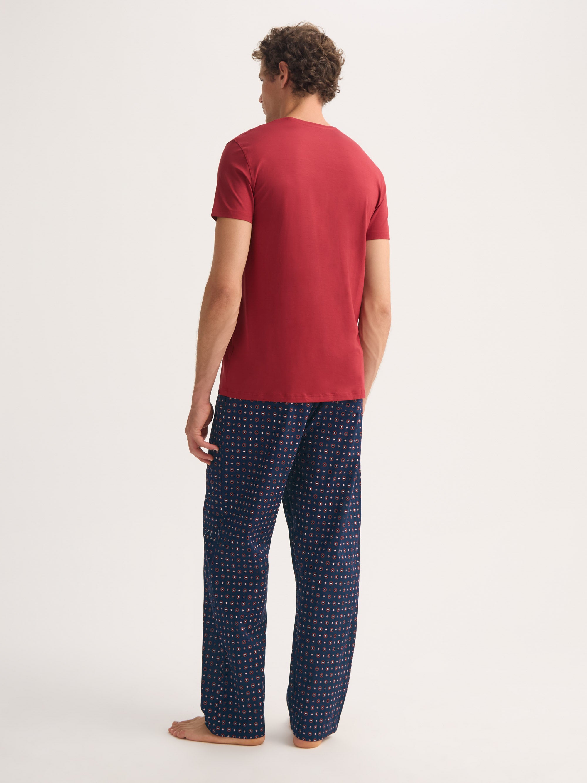Men's Lounge Trousers Cotton Batiste Navy Blue Rose Motif