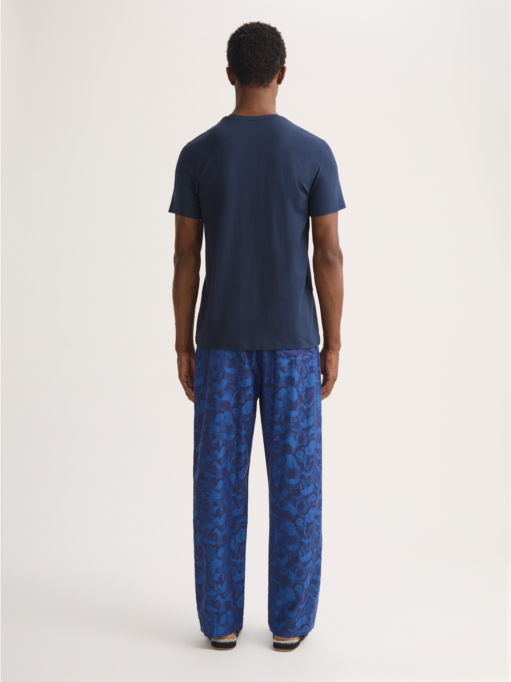 Men's Lounge Trousers Cotton Jacquard Navy Blue Camo Rose Weave