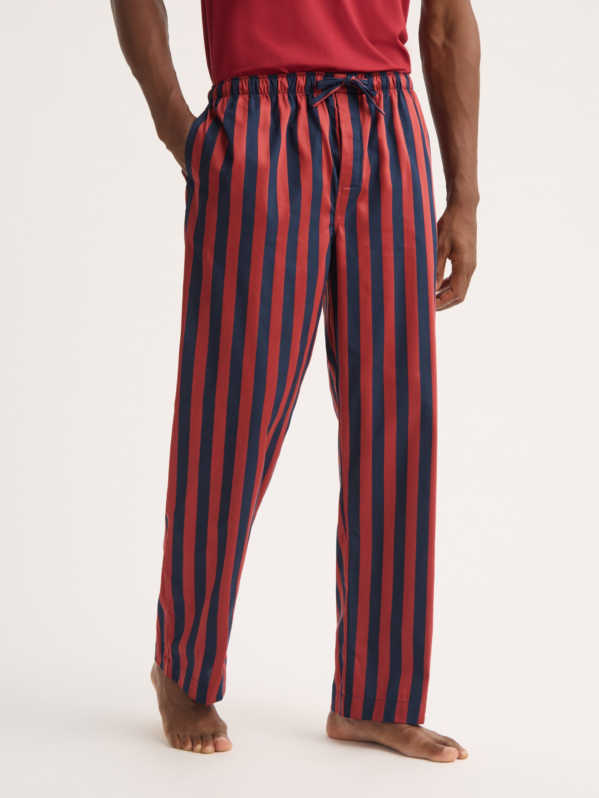 Men's Lounge Trousers Royal Cotton Navy Blue & Red Stripe