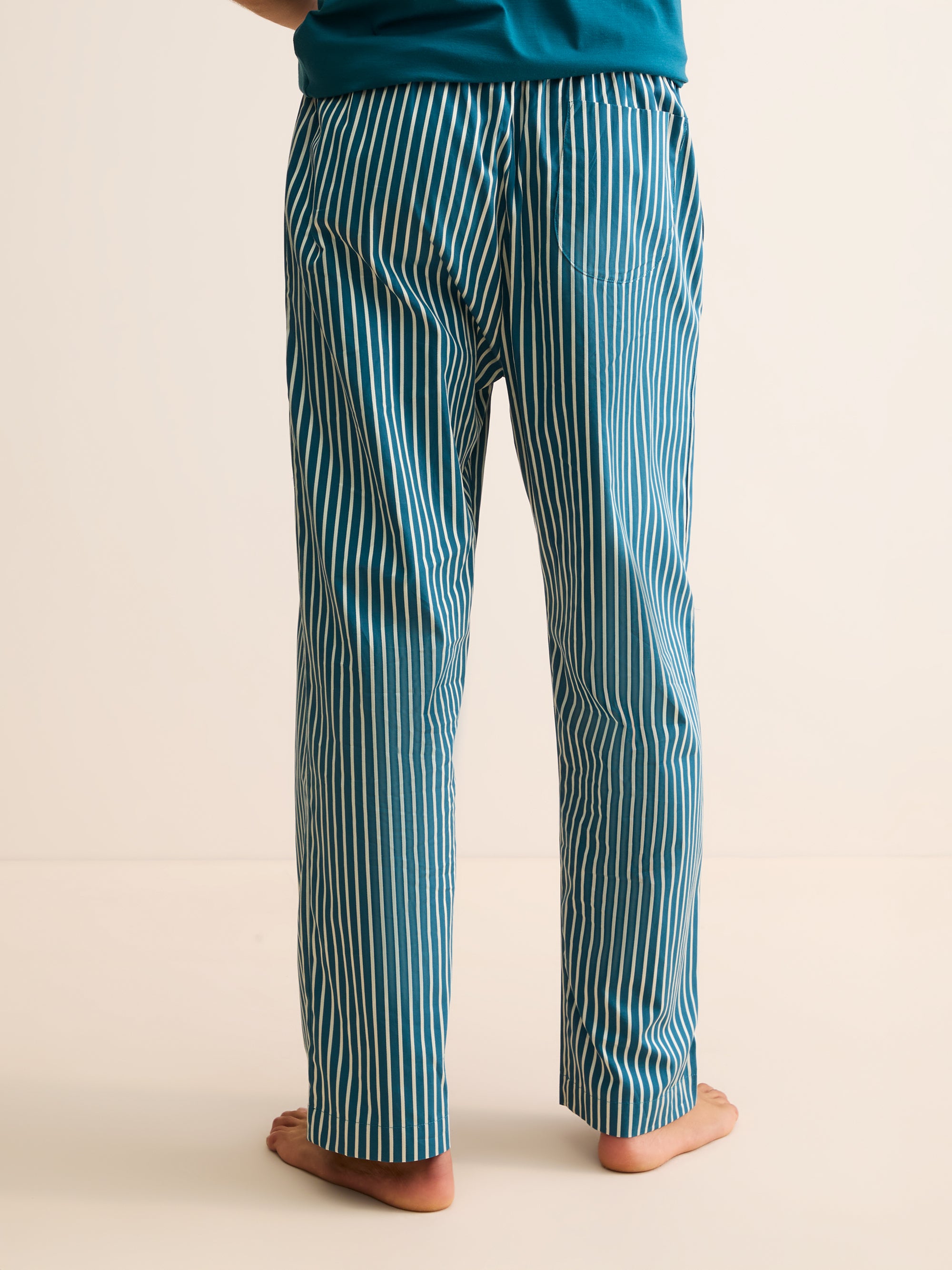 Men's Lounge Trousers Royal Cotton Teal & White Stripe