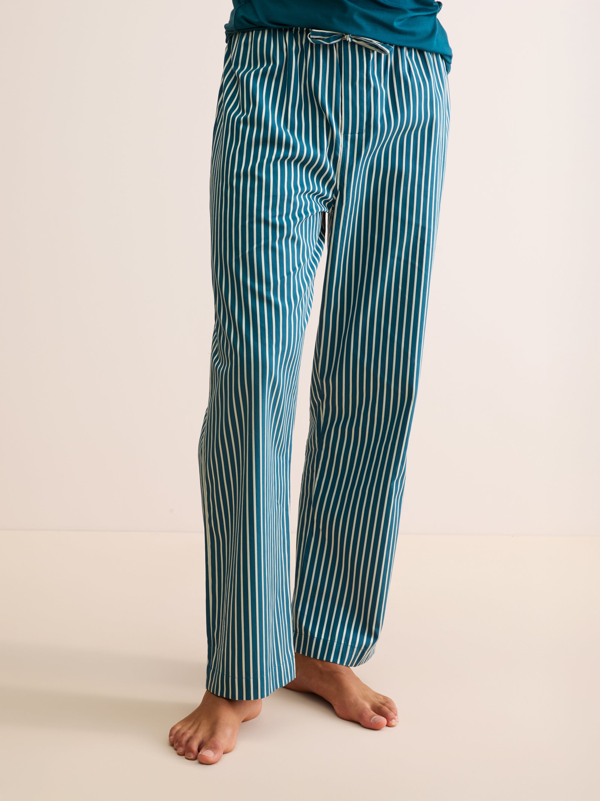 Men's Lounge Trousers Royal Cotton Teal & White Stripe