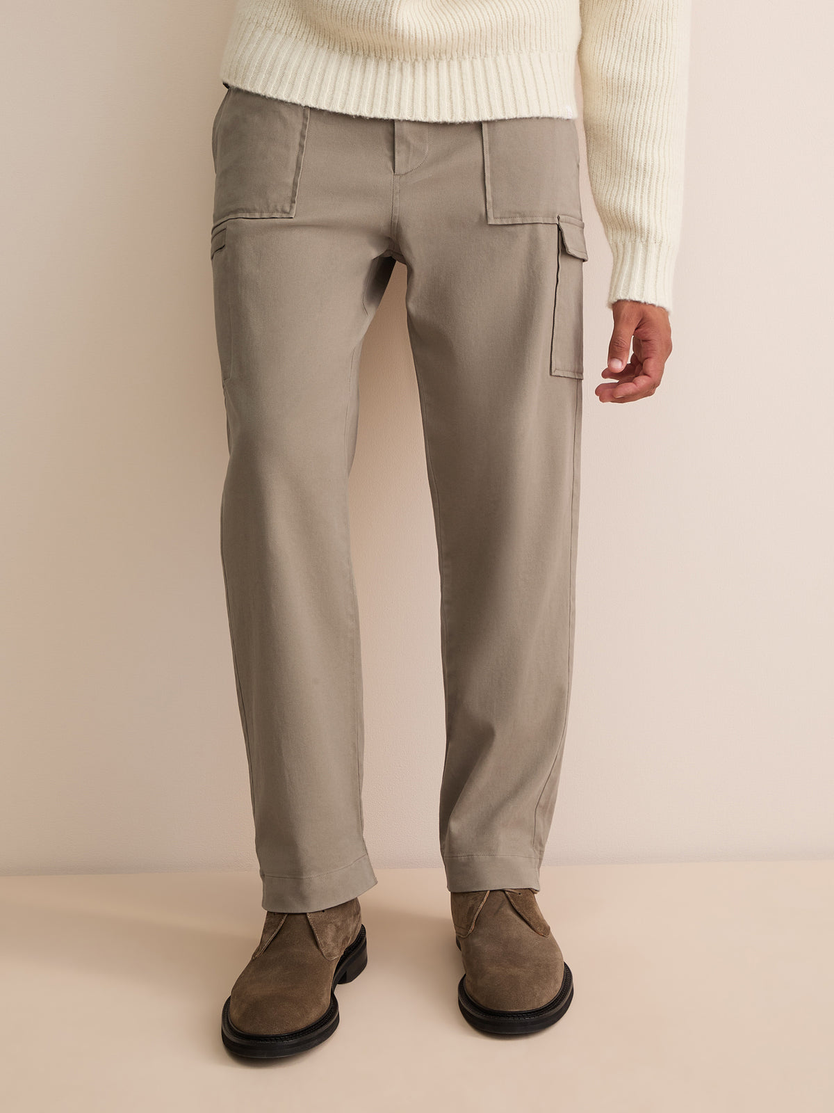 Lucas Cotton Cashmere Cargo Trousers Stone Grey