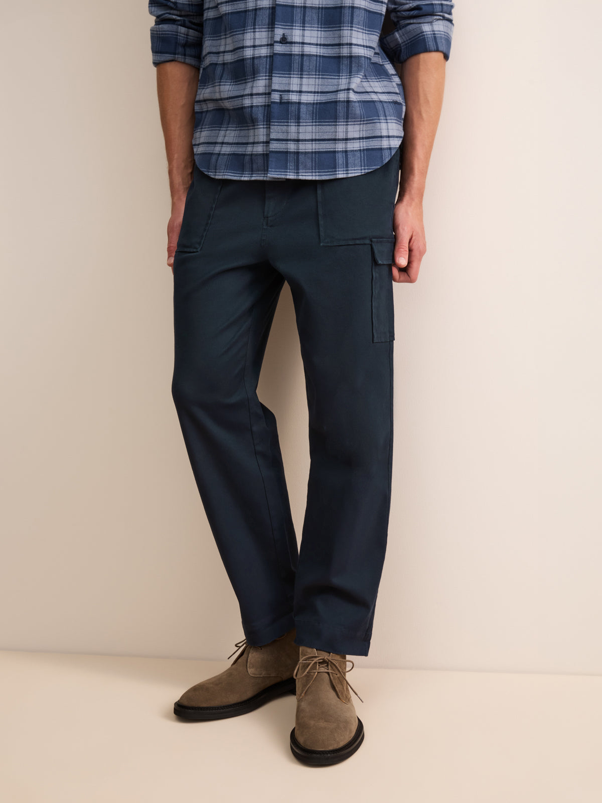 Lucas Cotton Cashmere Cargo Trousers Navy Blue