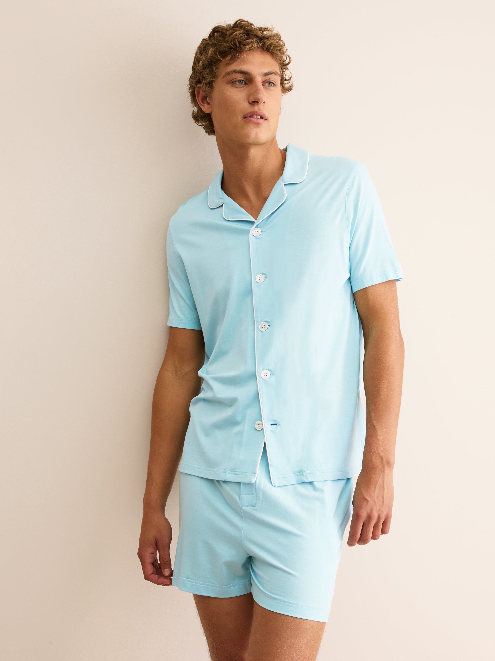 Men's Short Pyjamas Basel Micro Modal Stretch Powder Blue