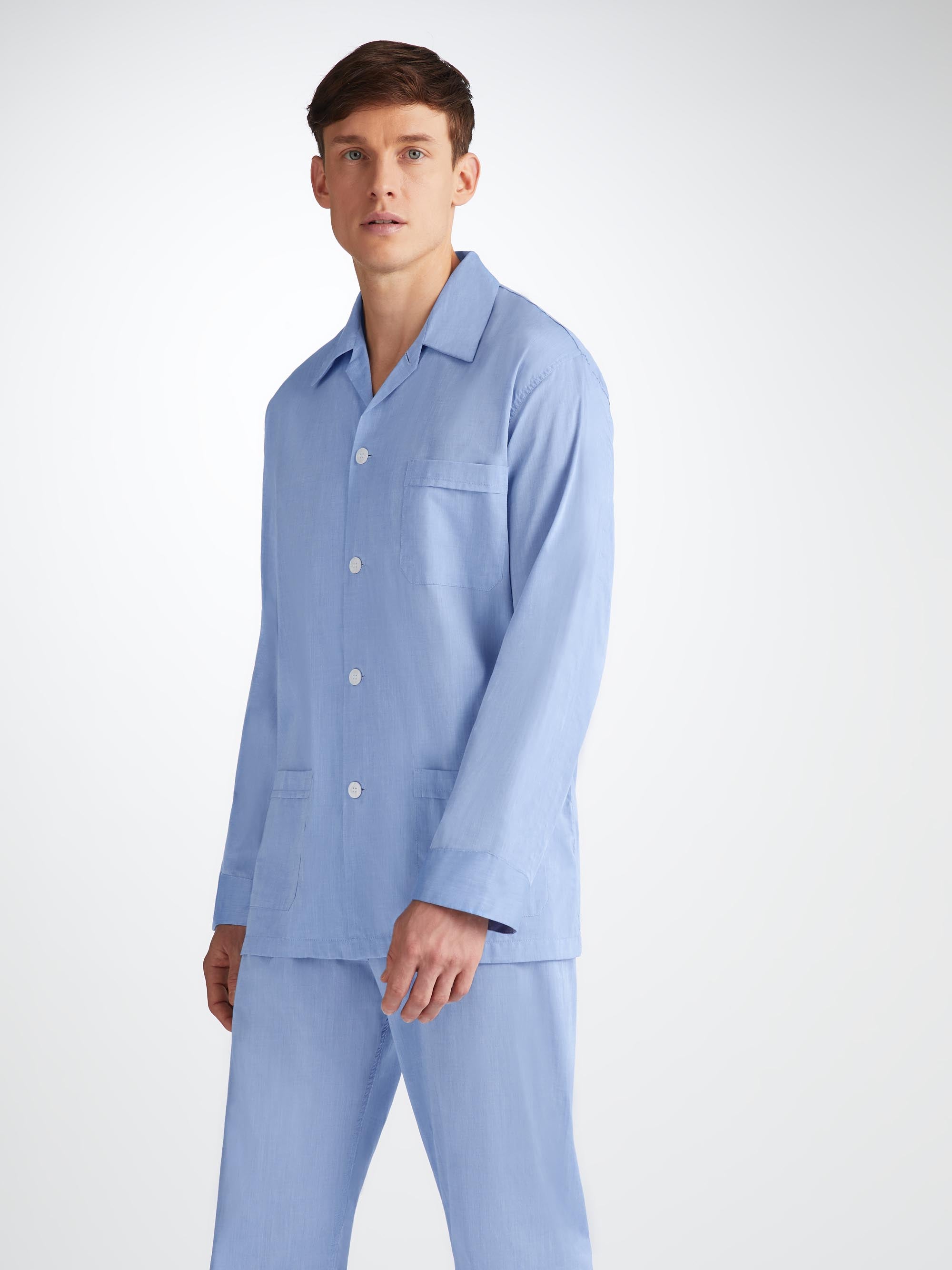 Mens Classic Fit Pure Cotton Pyjamas Blue | Derek Rose | Derek Rose
