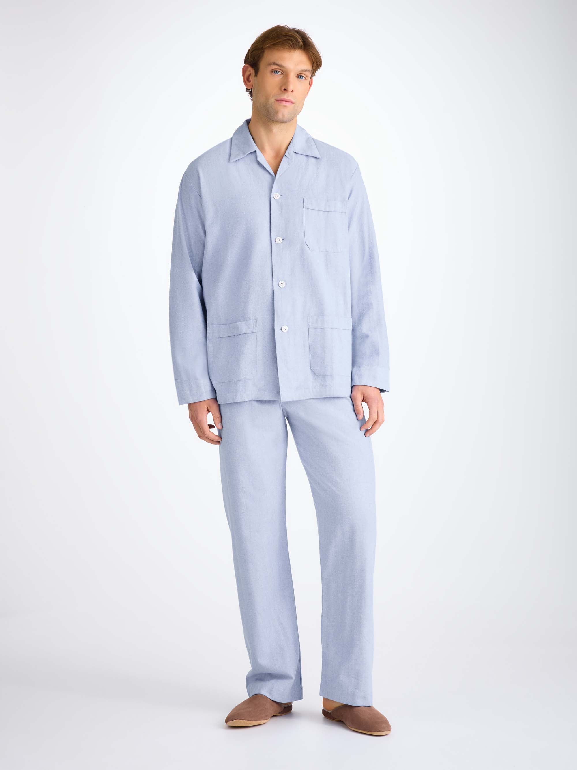 Men's Classic Fit Pajamas Arran 24 Brushed Cotton Blue