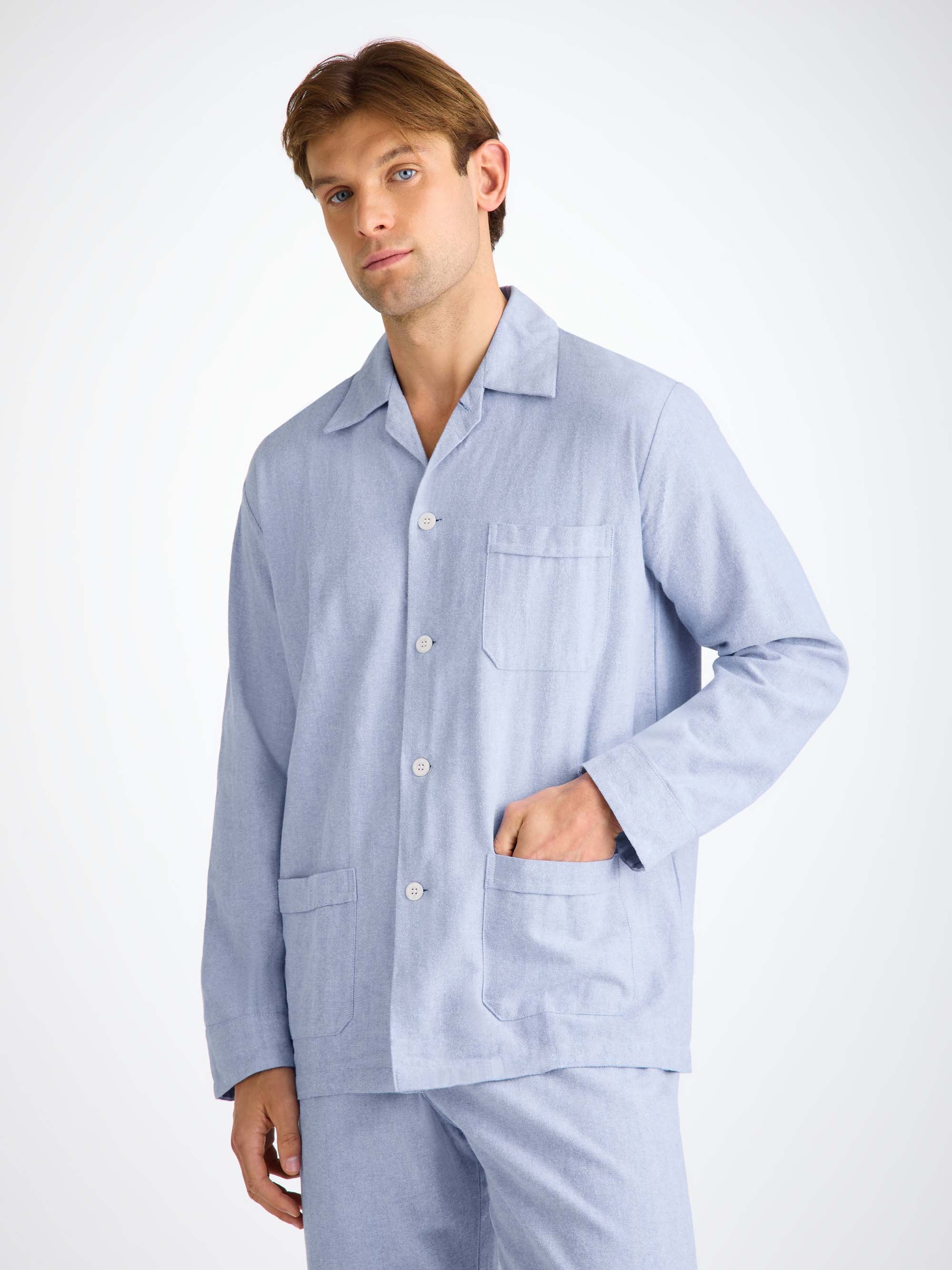 Men's Classic Fit Pajamas Arran 24 Brushed Cotton Blue