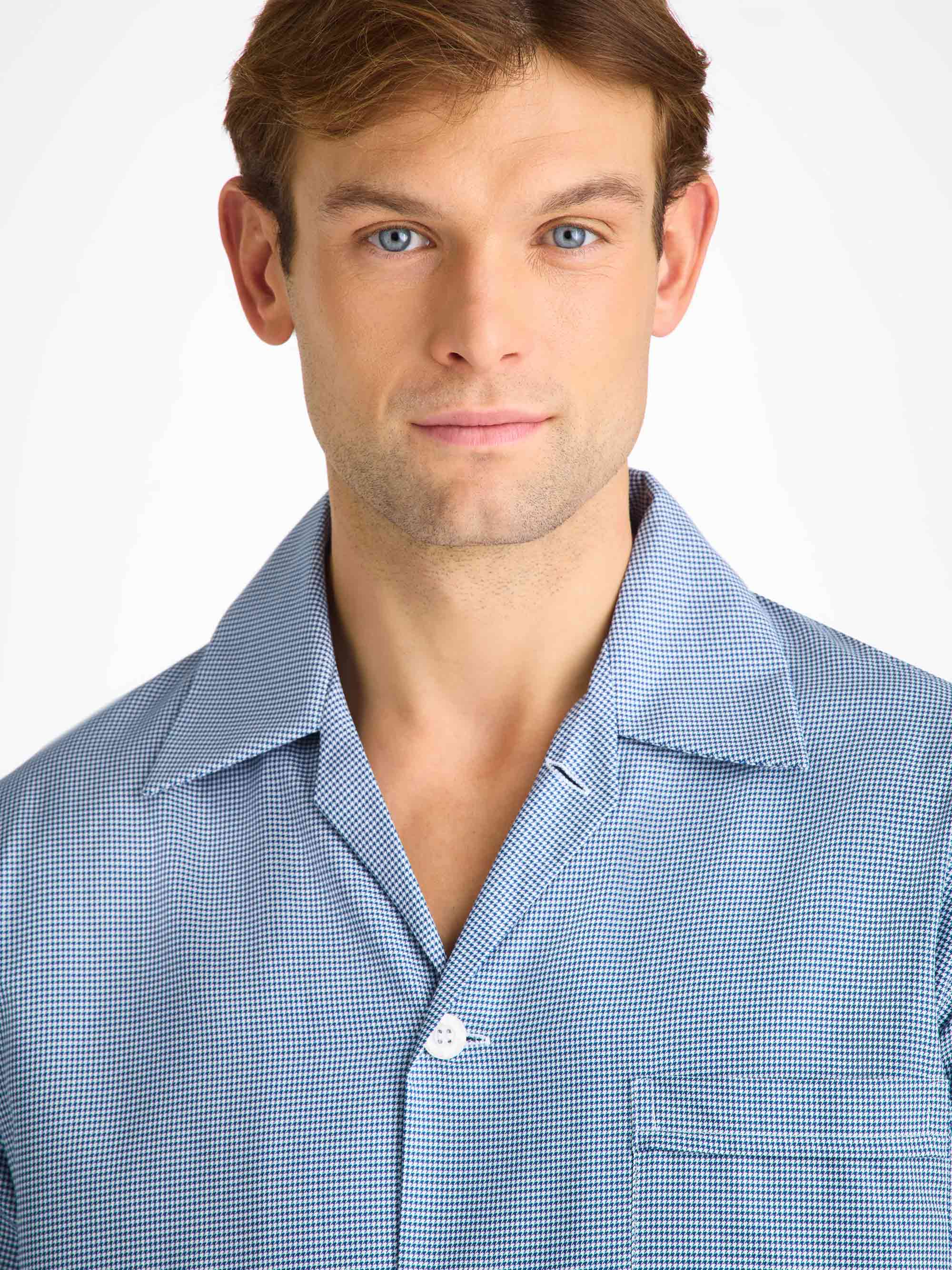 Men's Classic Fit Pajamas Cotton Navy Puppytooth Pattern