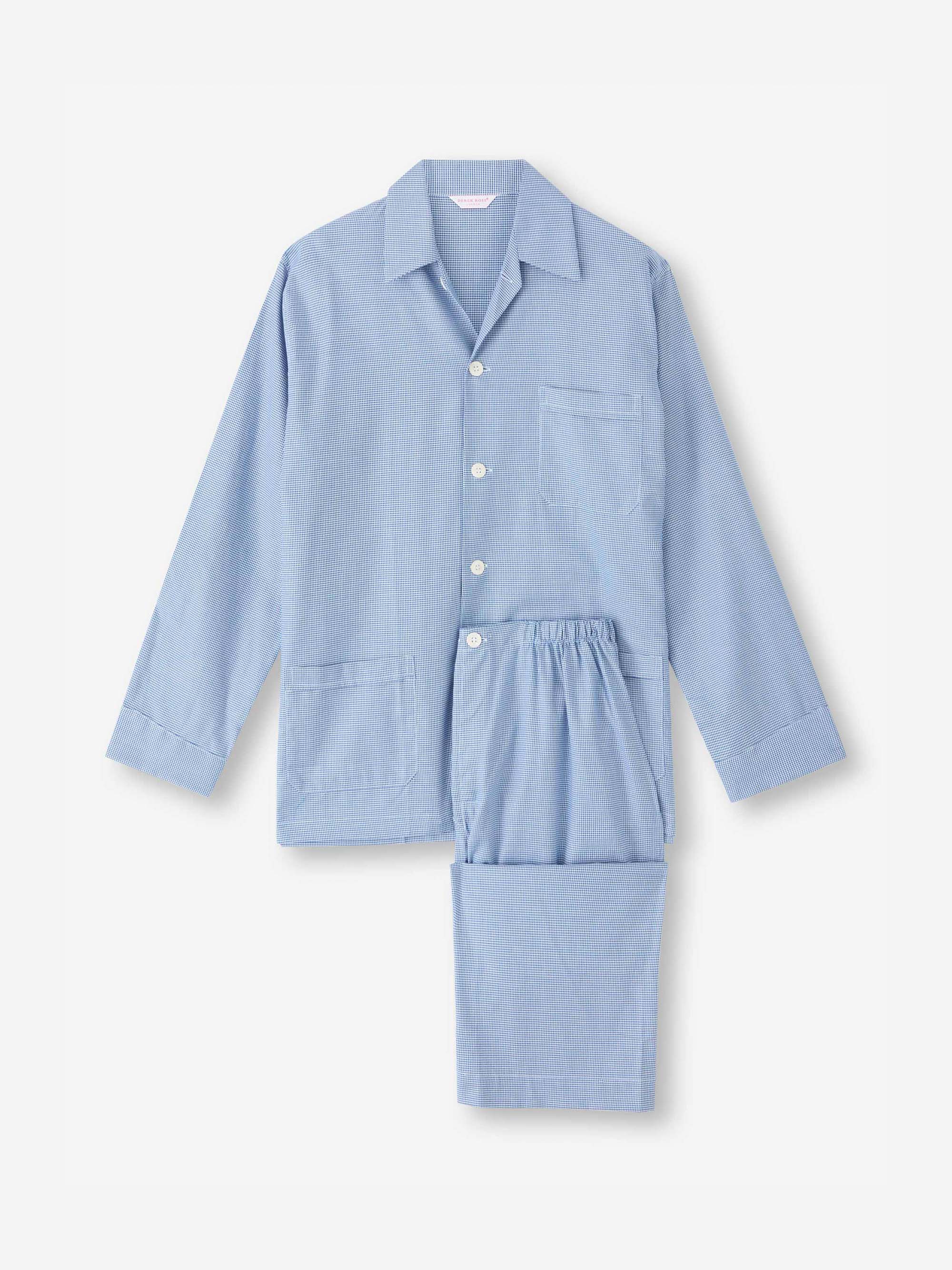 Men's Classic Fit Pyjamas Cotton Navy Puppytooth Pattern