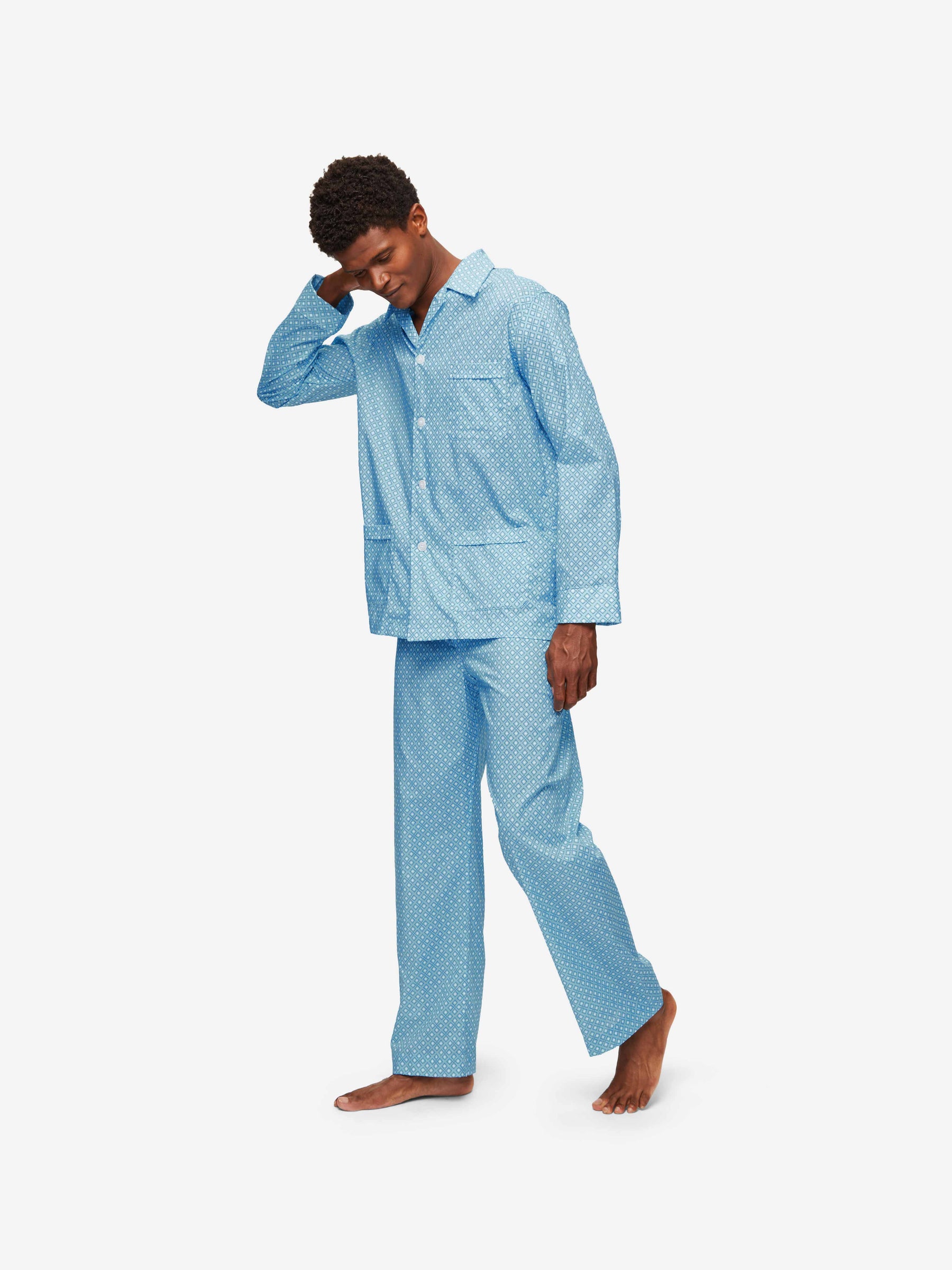 Men's Classic Fit Pyjamas Ledbury 56 Cotton Batiste Blue