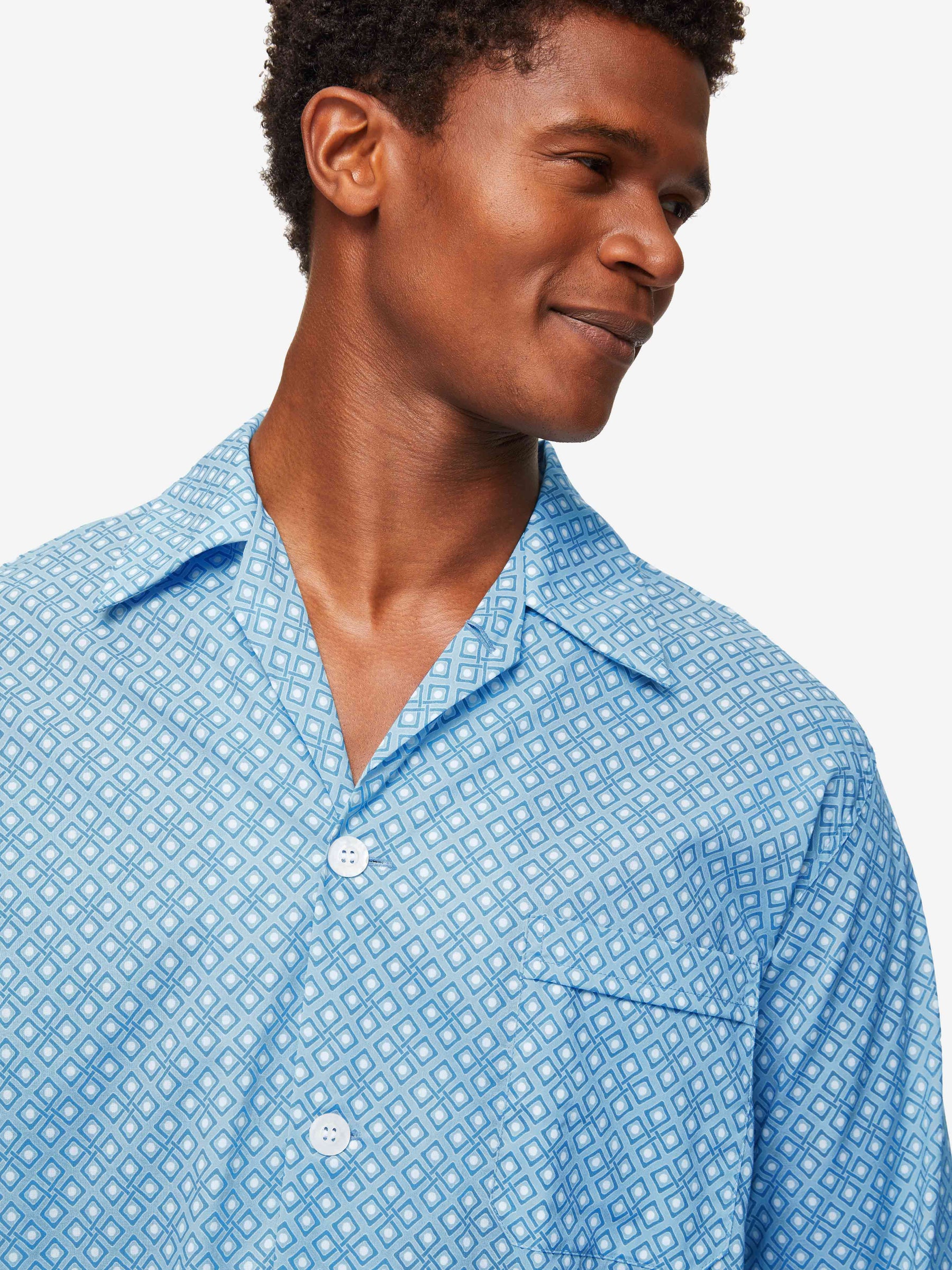 Men's Classic Fit Pyjamas Ledbury 56 Cotton Batiste Blue