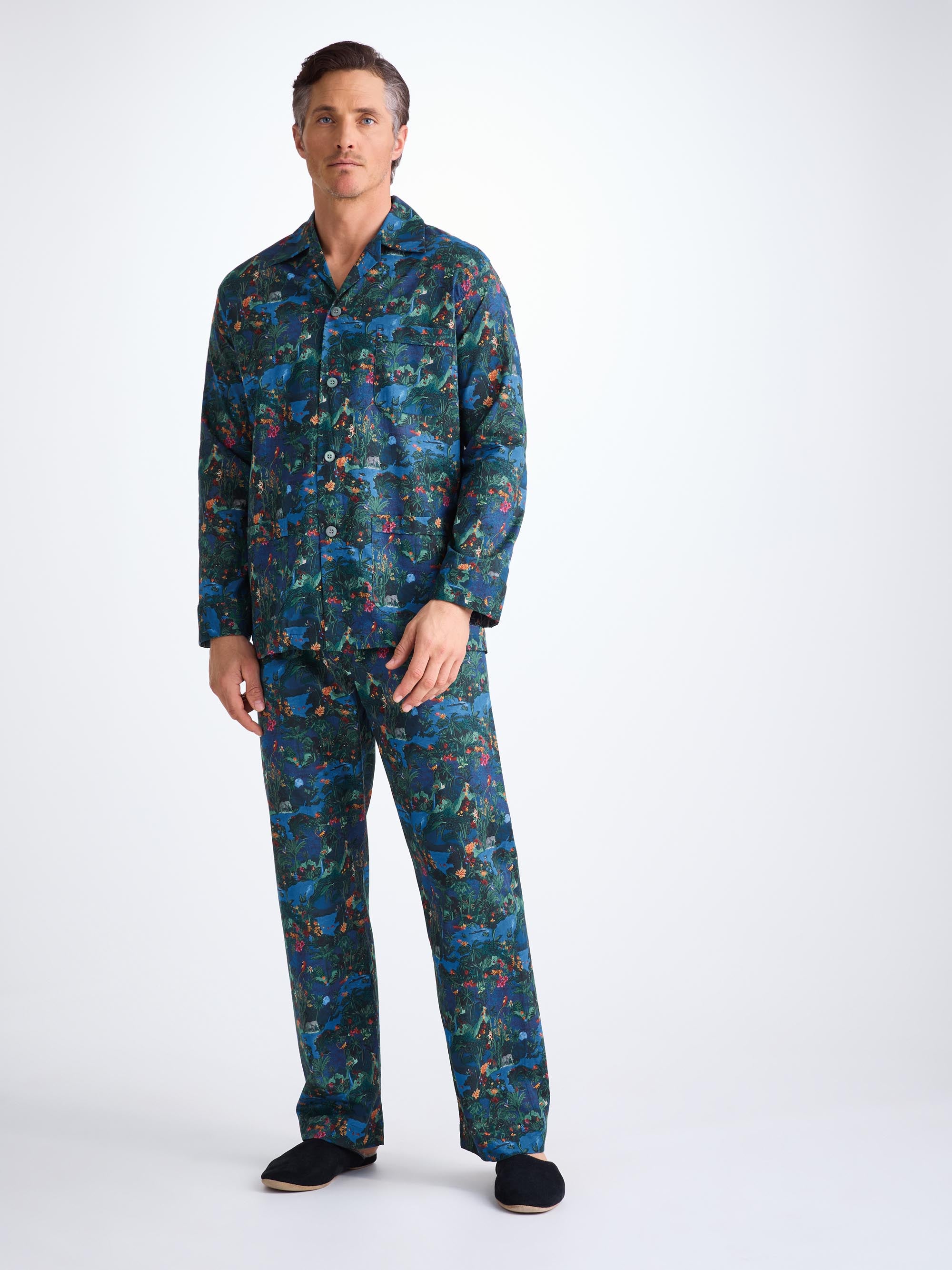 Men's Classic Fit Pyjamas Cotton Batiste Multi Midnight Jungle Print