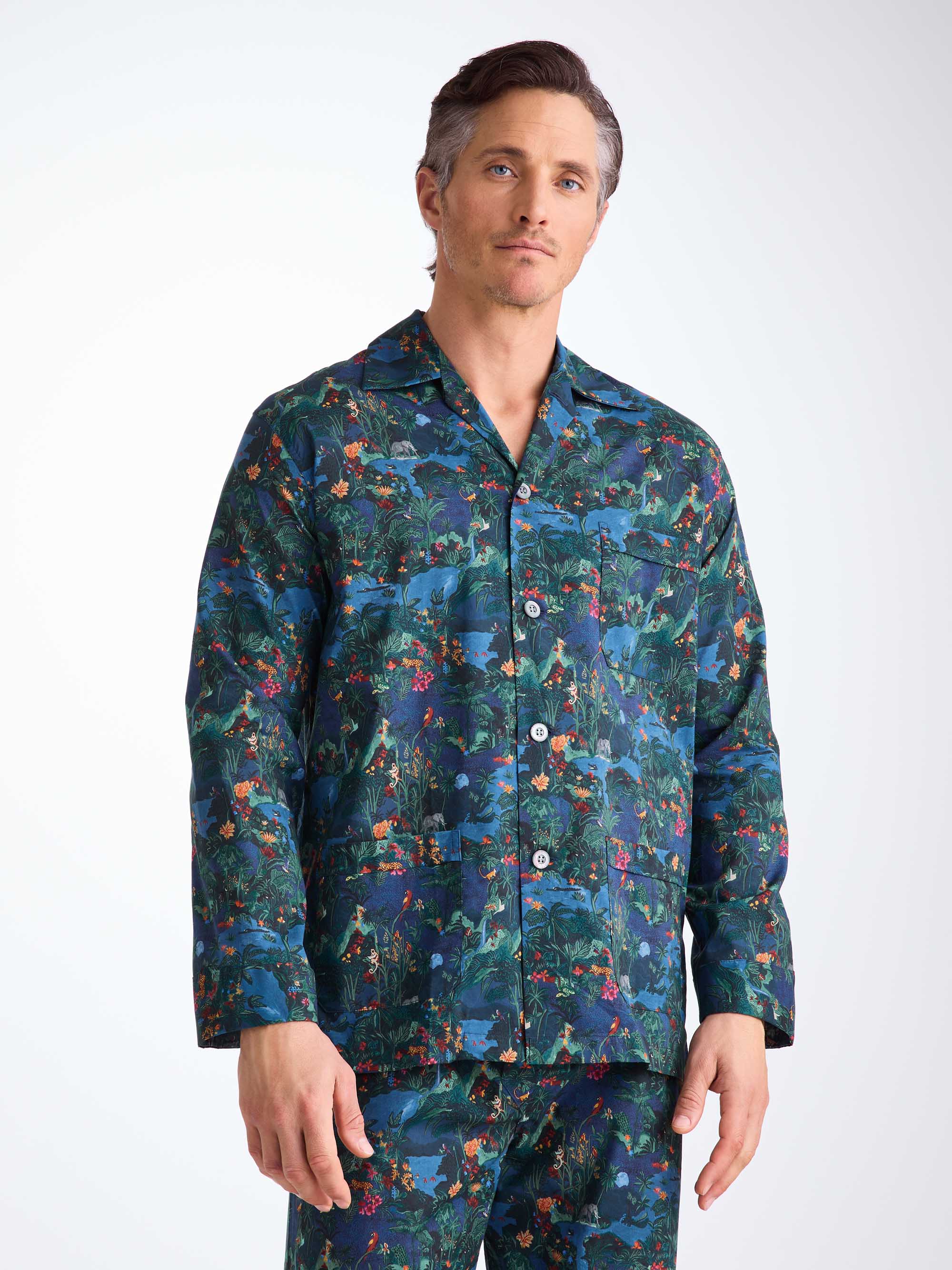 Men's Classic Fit Pyjamas Cotton Batiste Multi Midnight Jungle Print