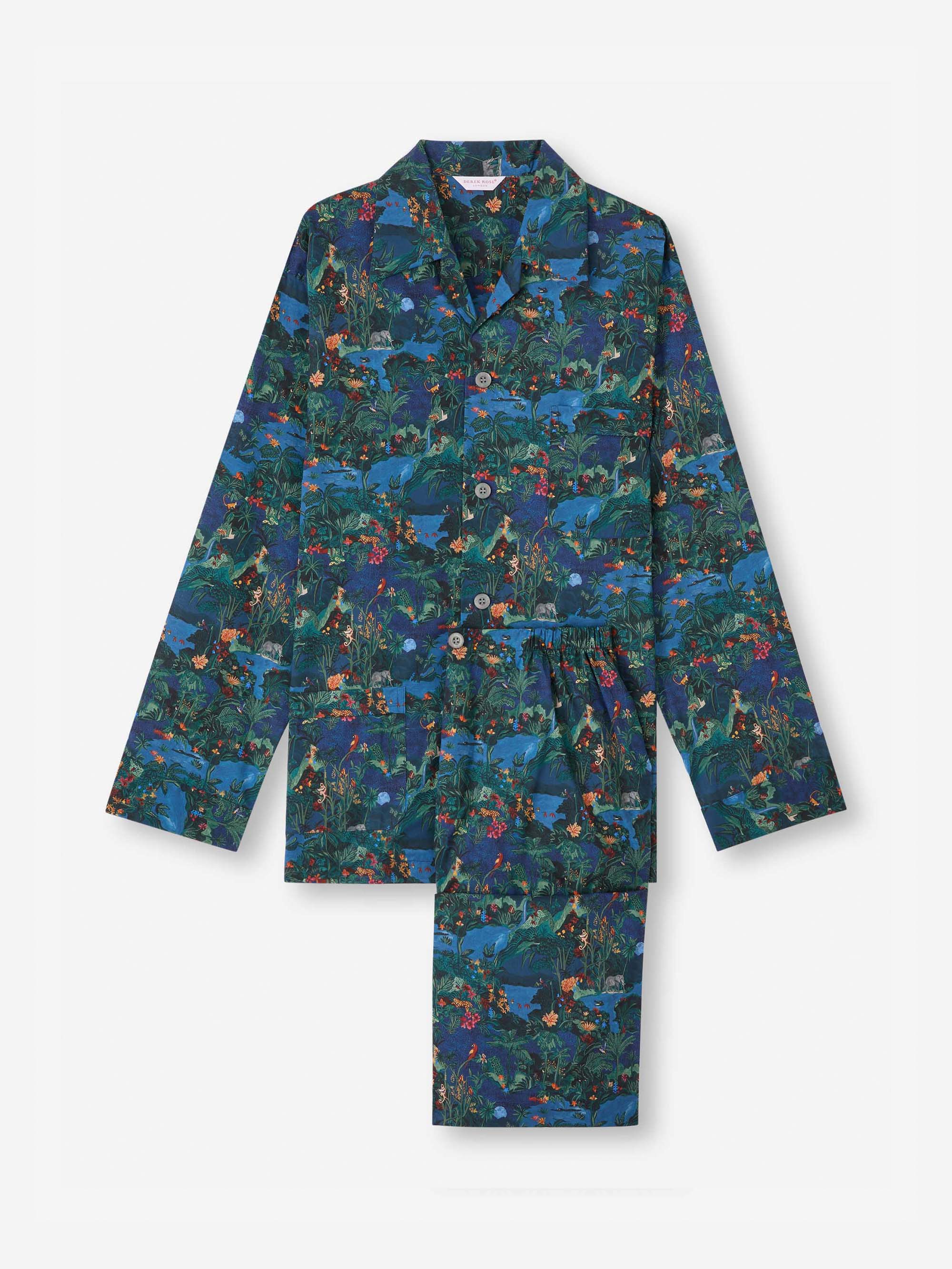 Men's Classic Fit Pyjamas Cotton Batiste Multi Midnight Jungle Print