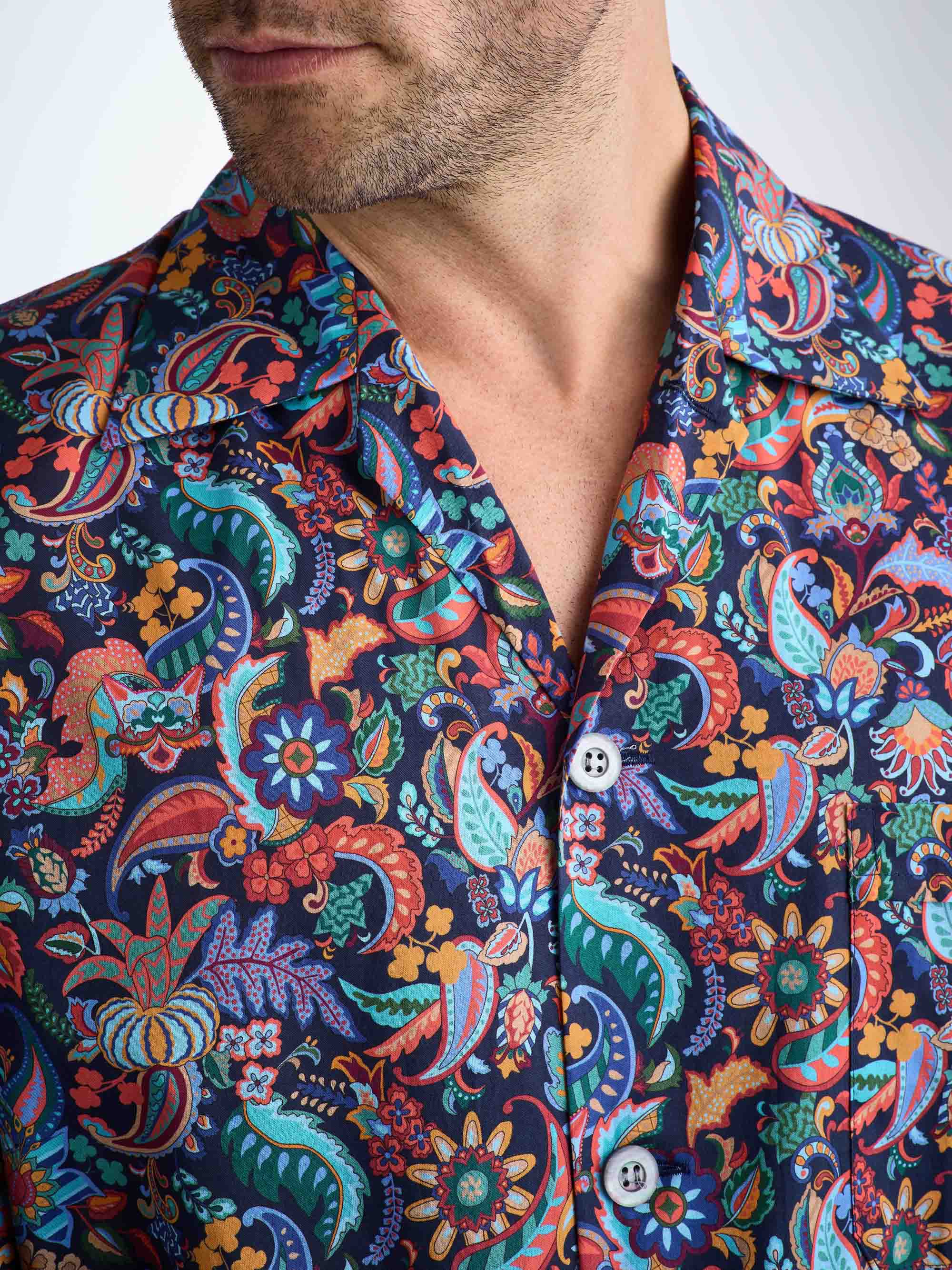 Men's Classic Fit Pyjamas Cotton Batiste Multi Jungle Paisley Print