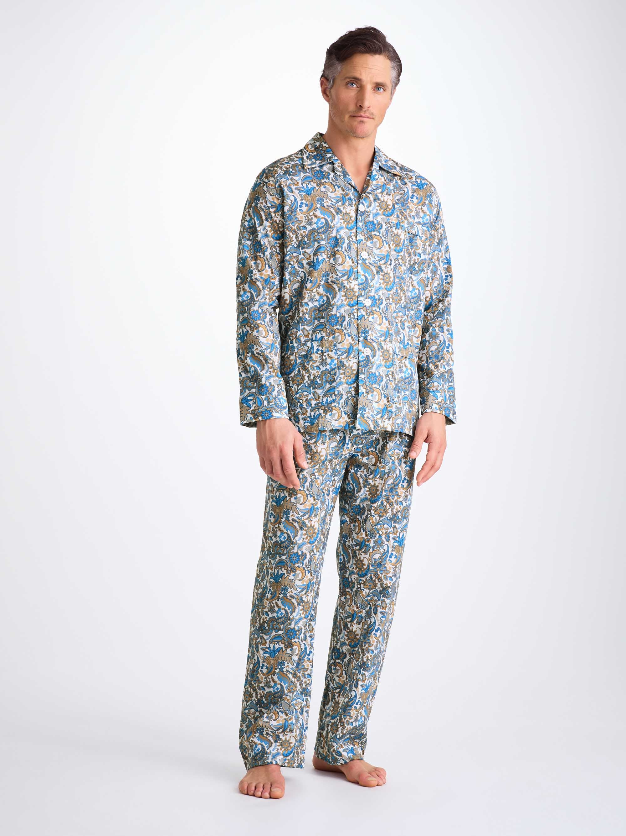 Men's Classic Fit Pyjamas Cotton Batiste White Jungle Paisley Print