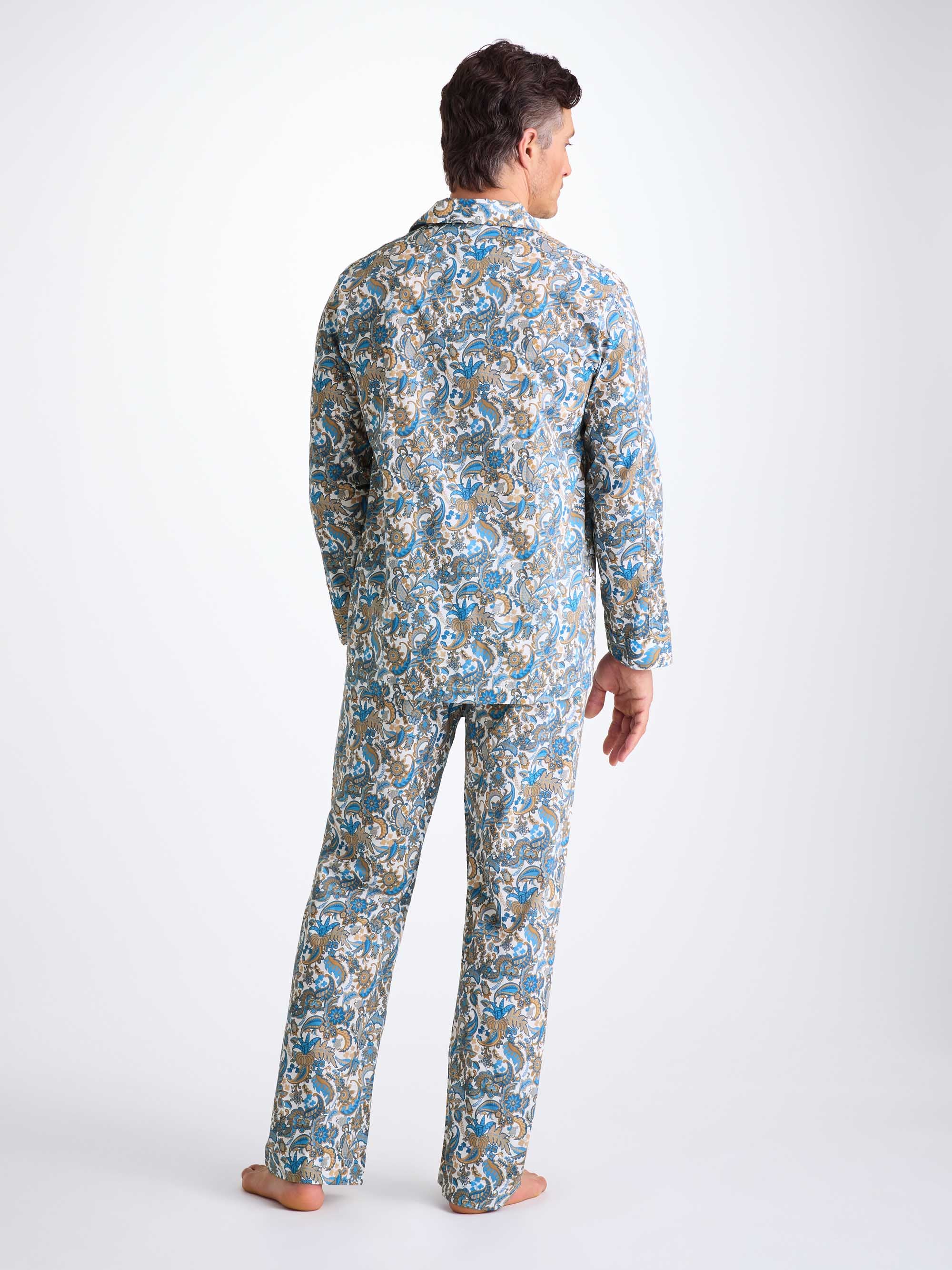 Men's Classic Fit Pyjamas Cotton Batiste White Jungle Paisley Print