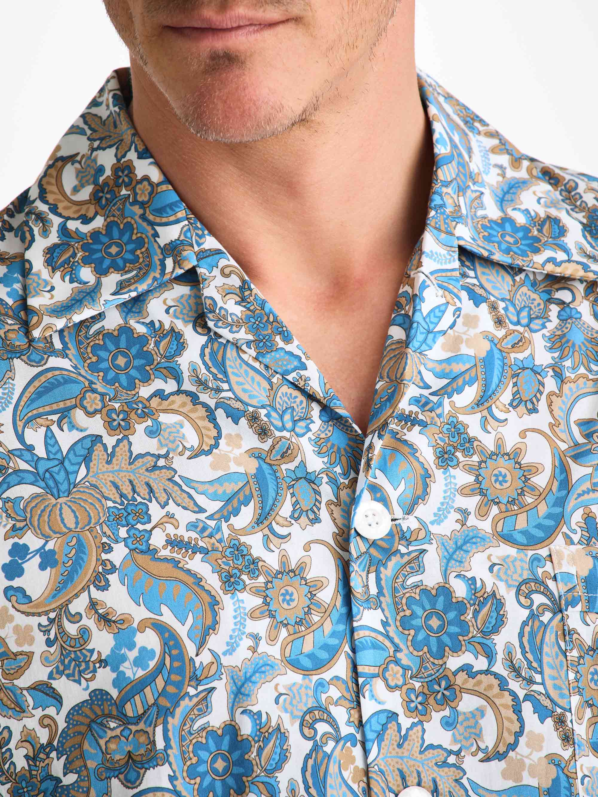 Men's Classic Fit Pyjamas Cotton Batiste White Jungle Paisley Print