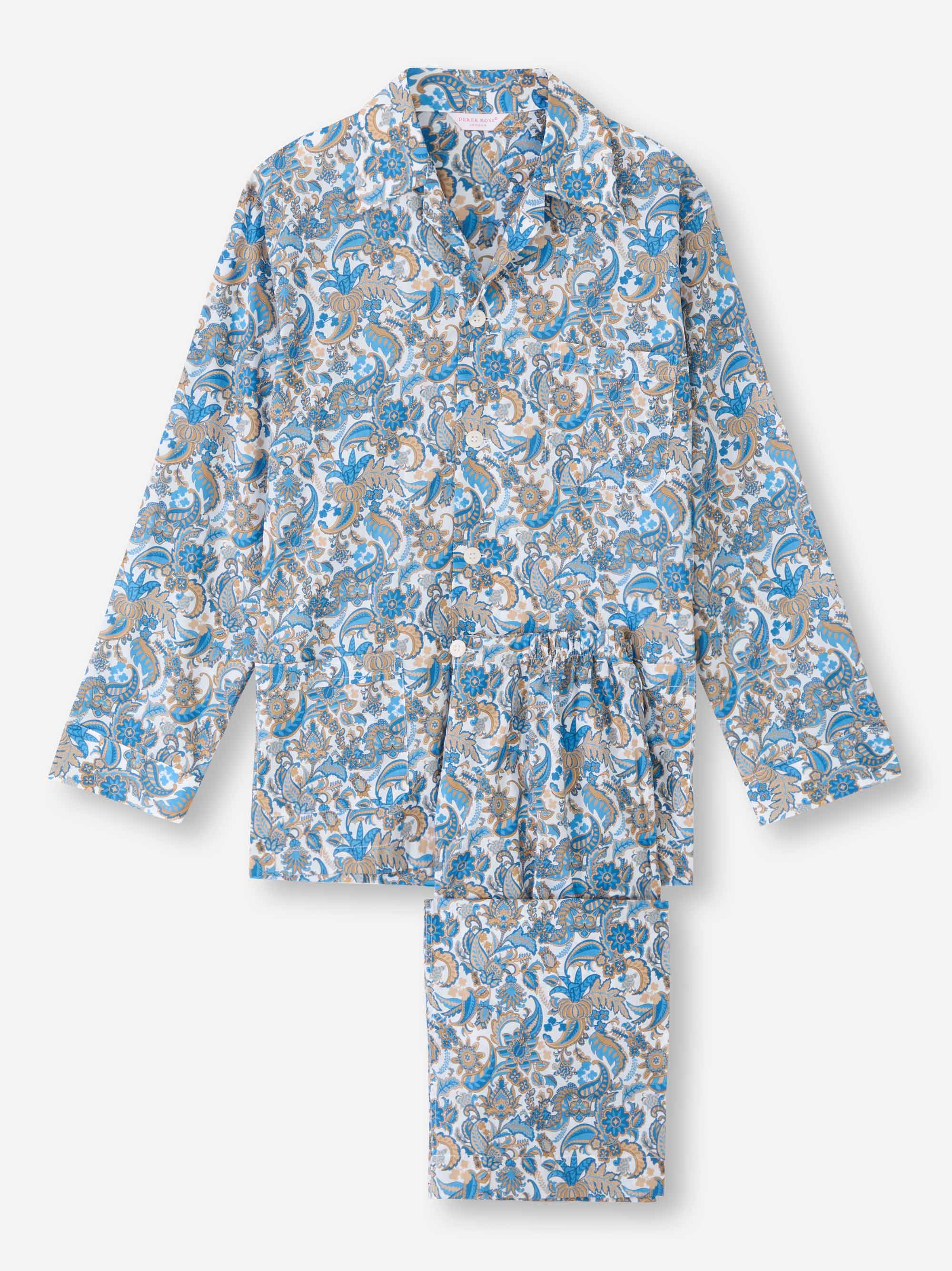 Men's Classic Fit Pyjamas Cotton Batiste White Jungle Paisley Print