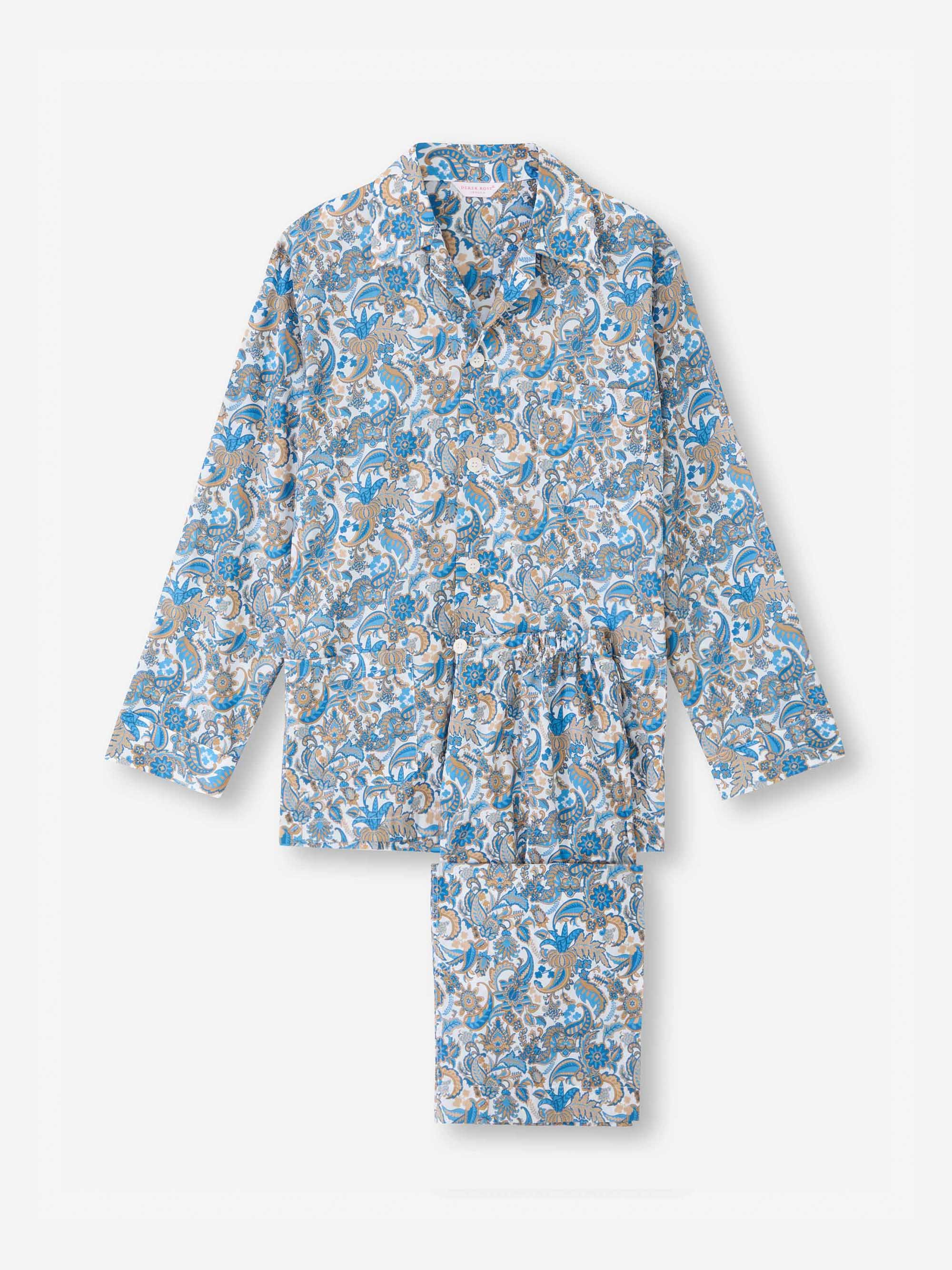 Men's Classic Fit Pyjamas Cotton Batiste White Jungle Paisley Print