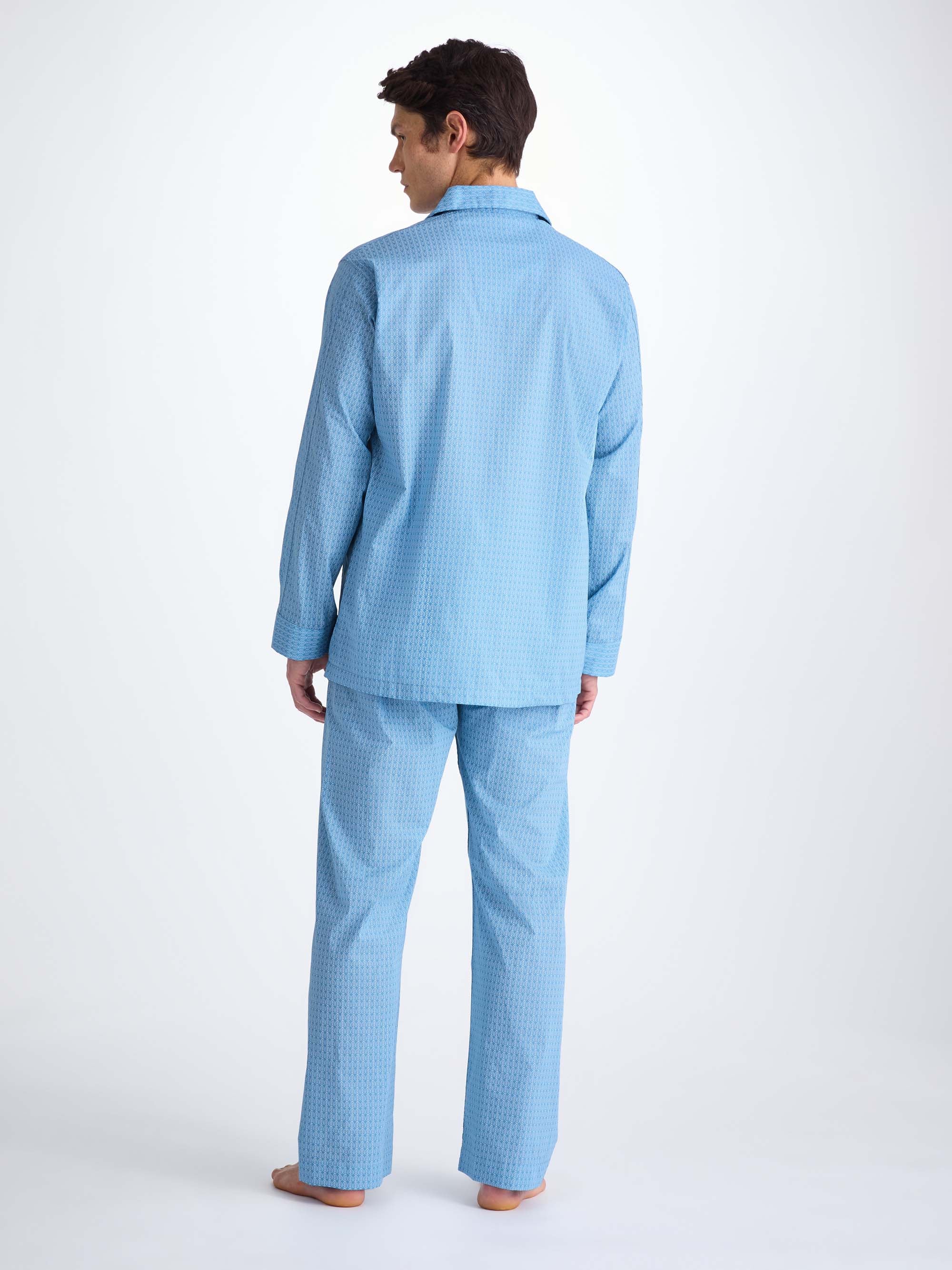 Men's Classic Fit Pajamas Cotton Batiste Blue Jungle Leaf Print
