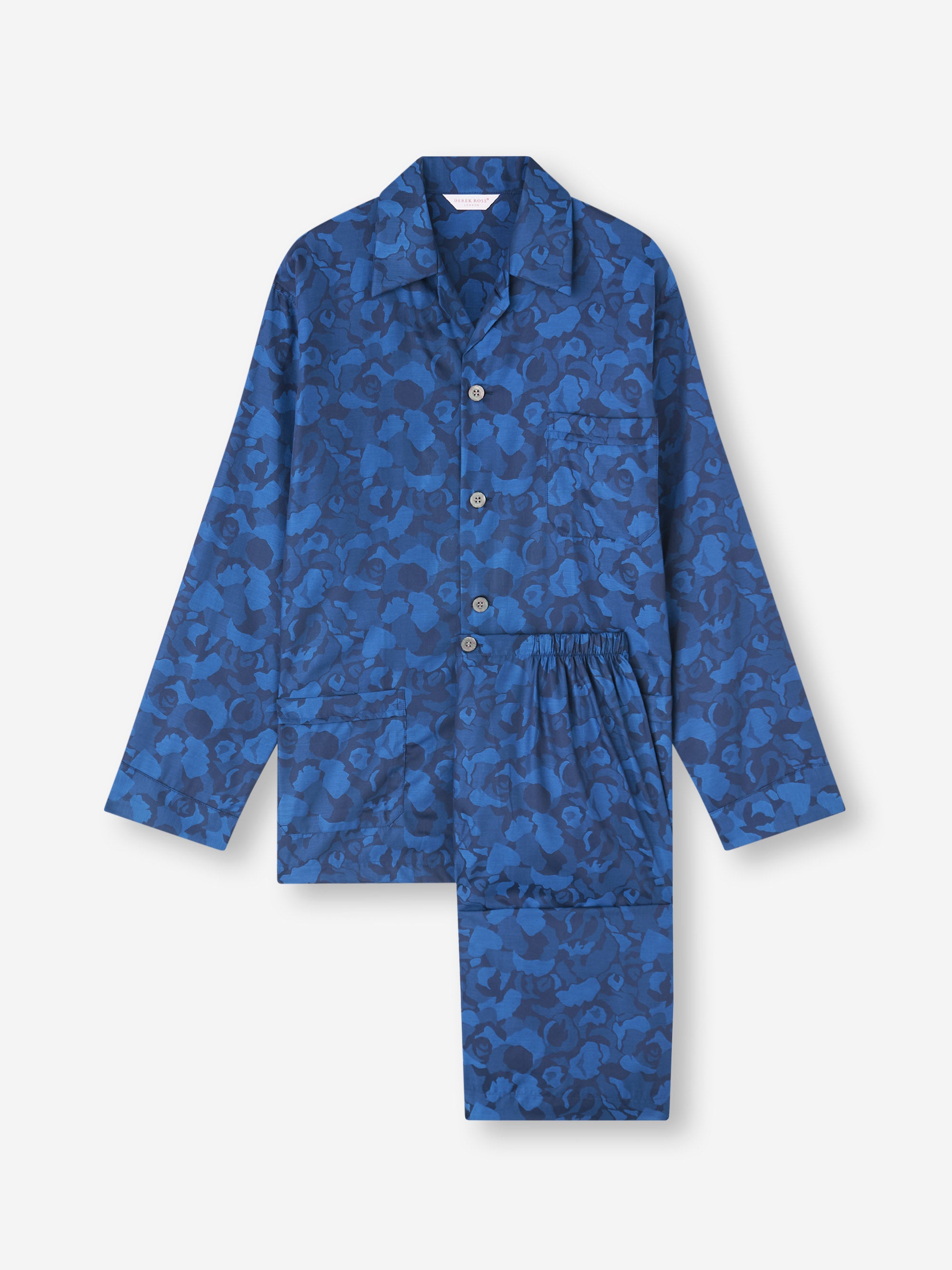 Men's Classic Fit Pajamas Cotton Jacquard Navy Blue Camo Rose Weave