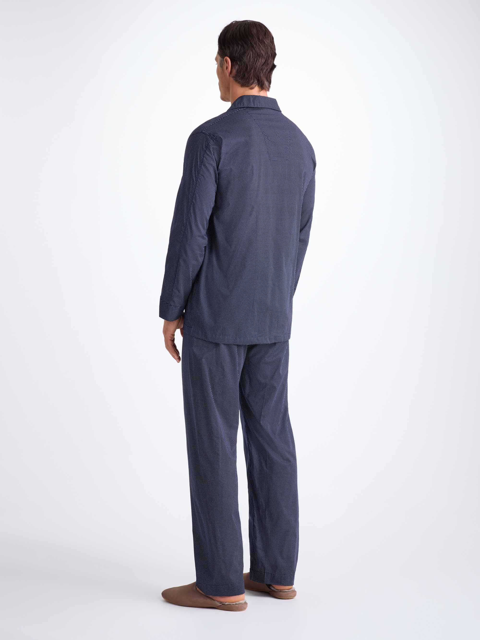 Men's Classic Fit Pyjamas Cotton Batiste Navy Pin Dot Print