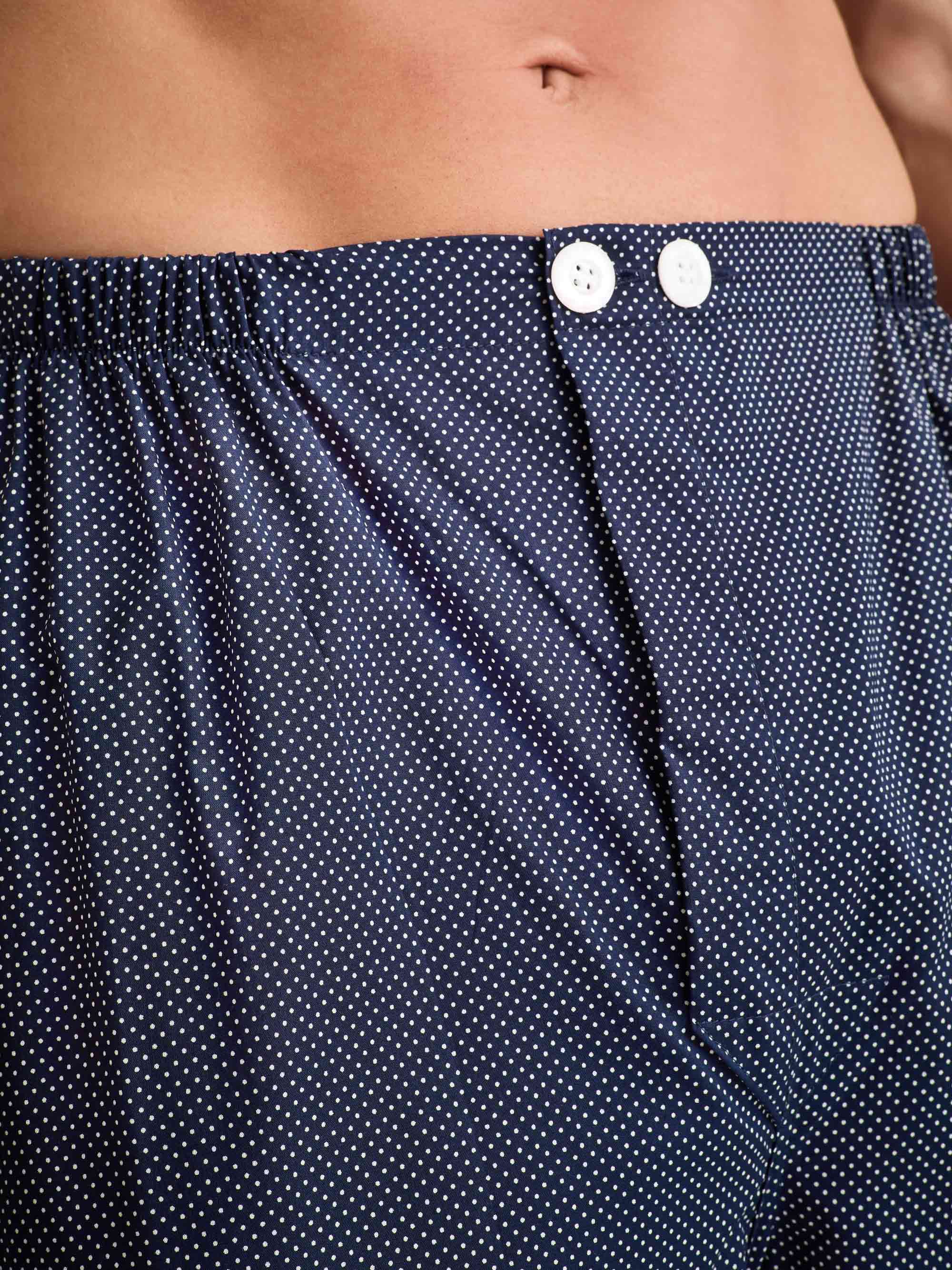 Men's Classic Fit Pyjamas Cotton Batiste Navy Pin Dot Print