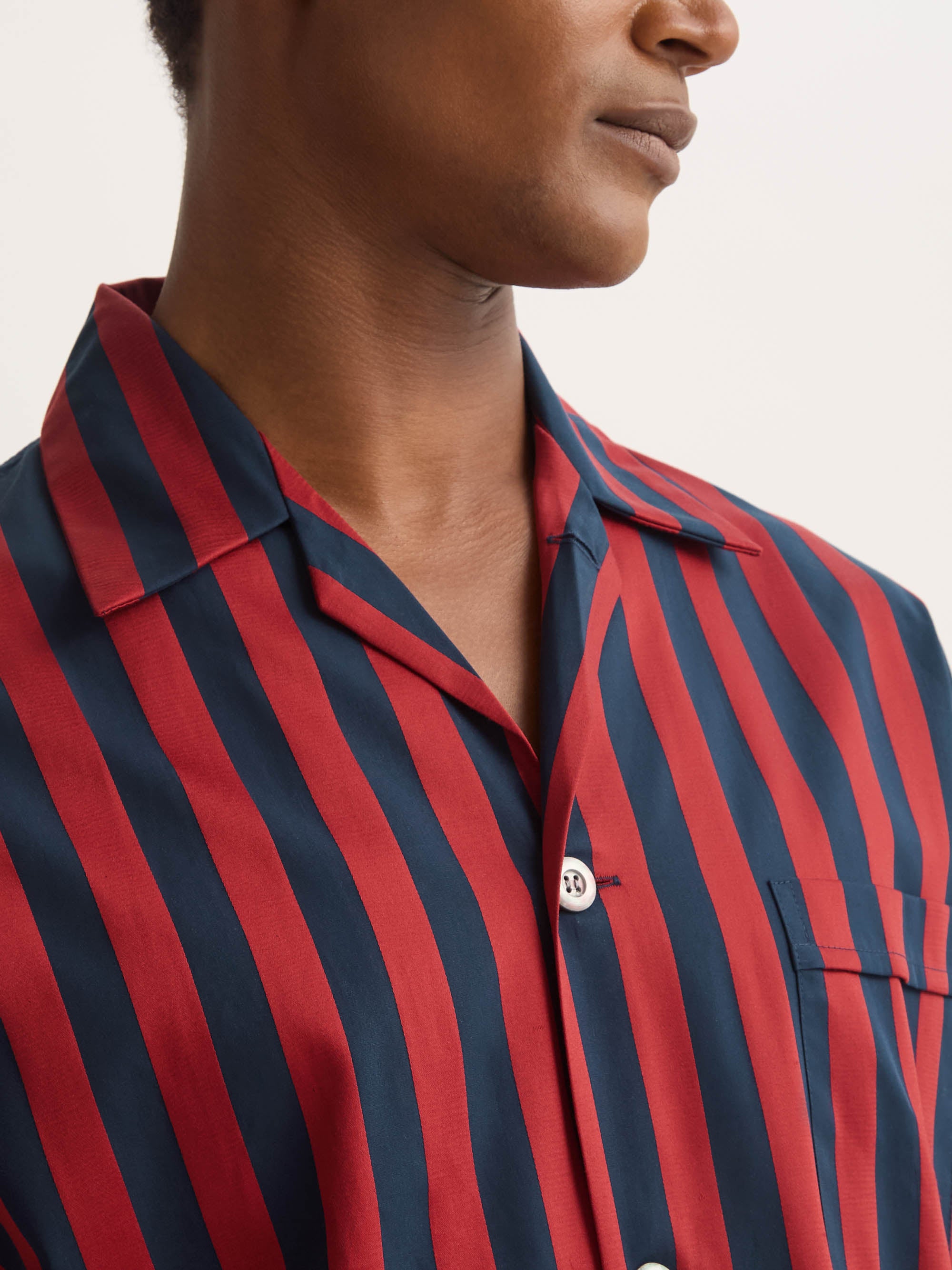 Men's Classic Fit Pyjamas Royal Cotton Navy Blue & Red Stripe