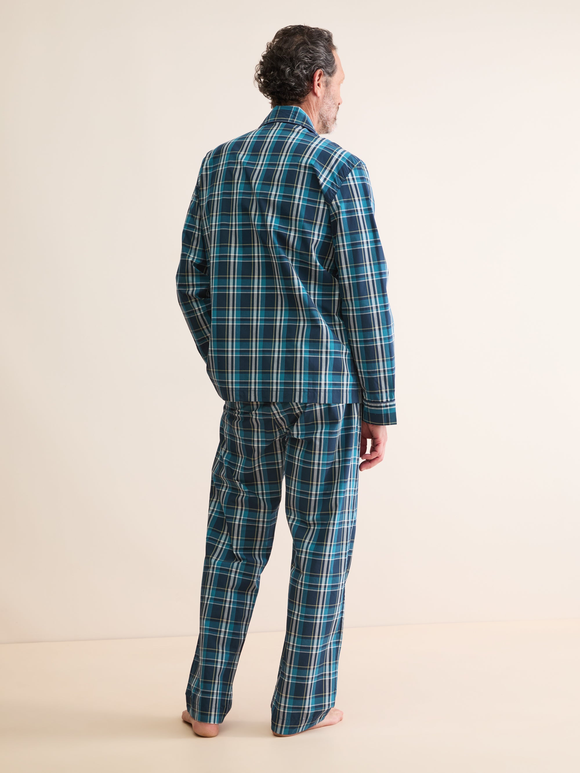 Men's Classic Fit Pyjamas Barker Cotton Navy Blue & Teal Check
