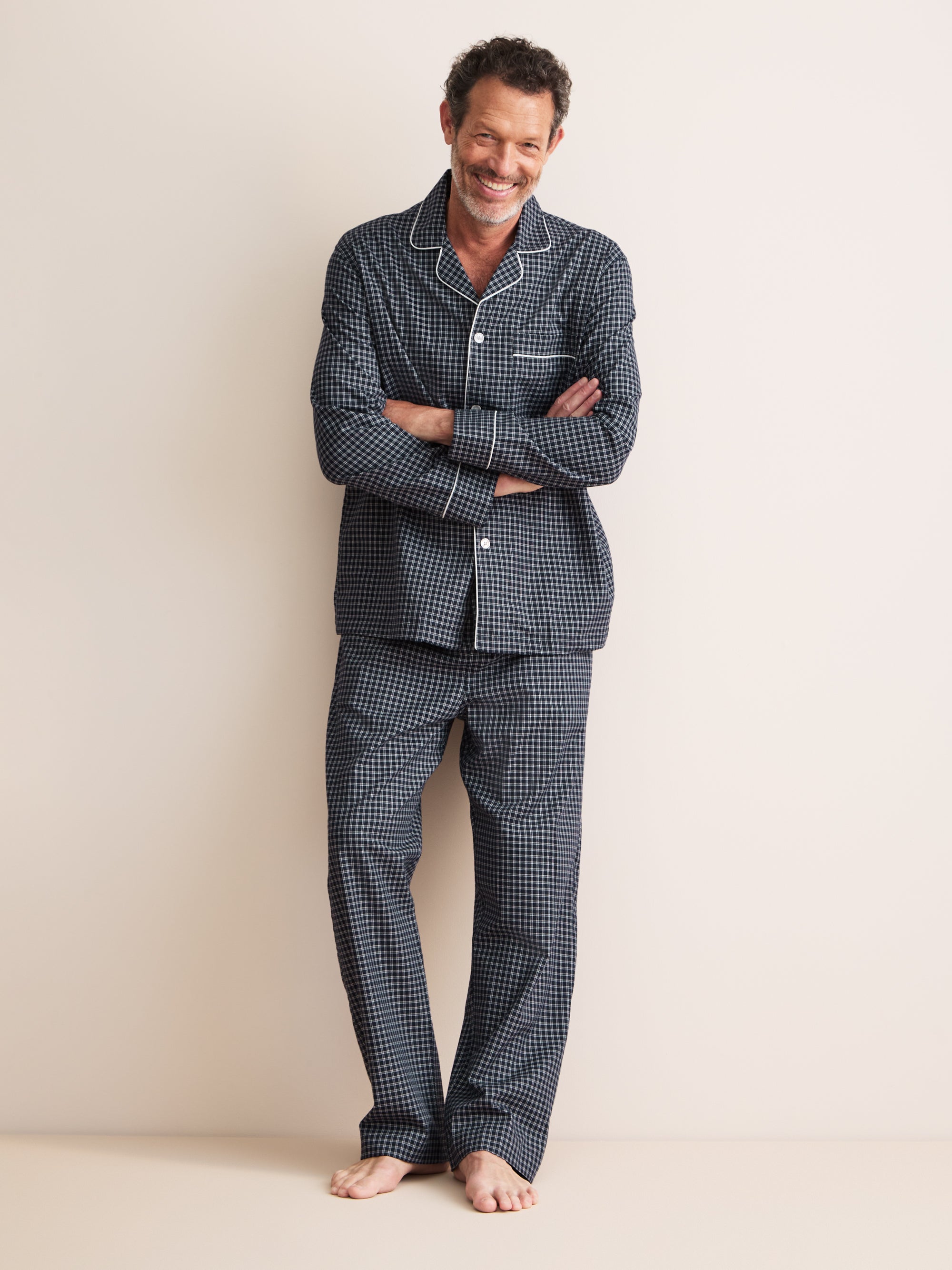 Braemar Brushed Cotton Pajamas Navy Check