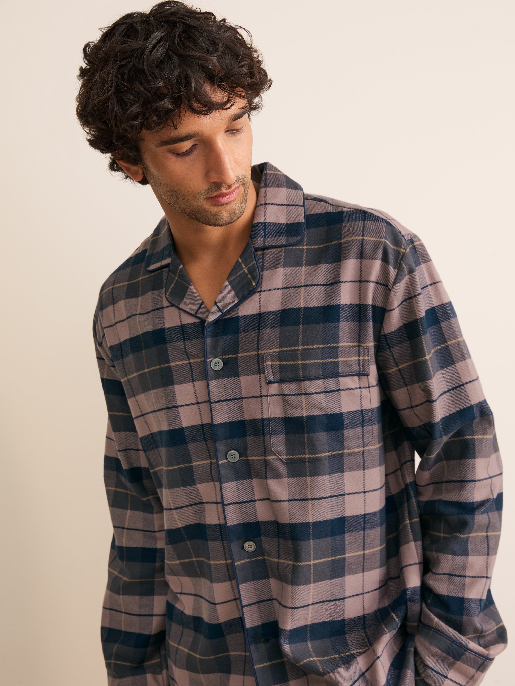 Kelburn Brushed Cotton Pajamas Navy & Dusty Pink Check