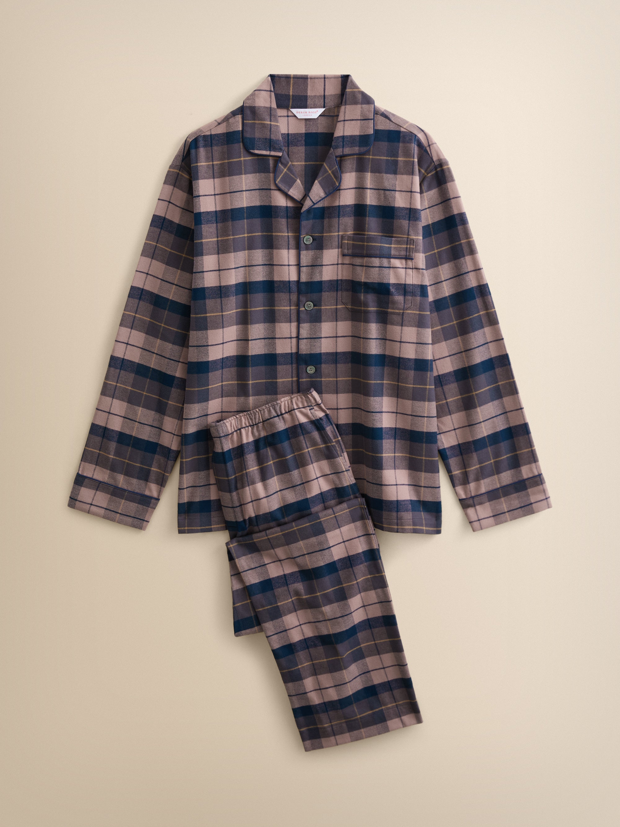 Kelburn Brushed Cotton Pajamas Navy & Dusty Pink Check