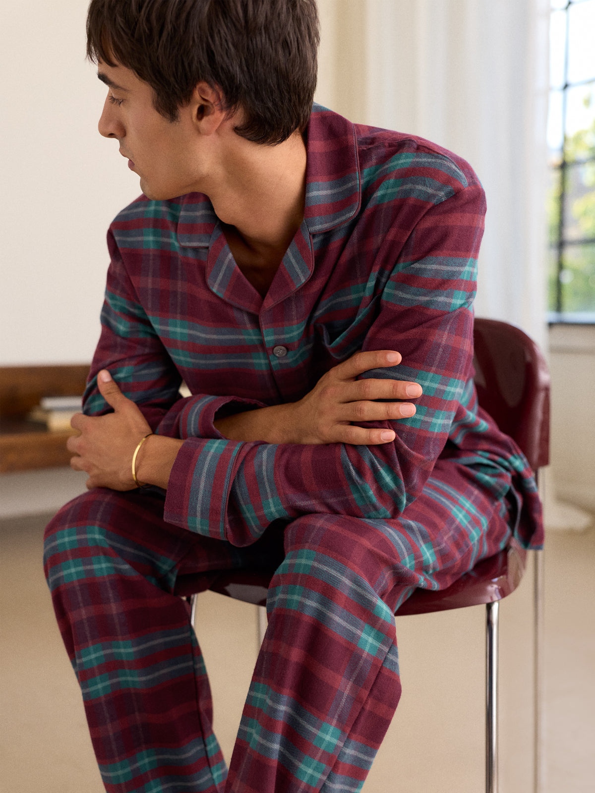 Kelburn Brushed Cotton Pyjamas Burgundy & Teal Check
