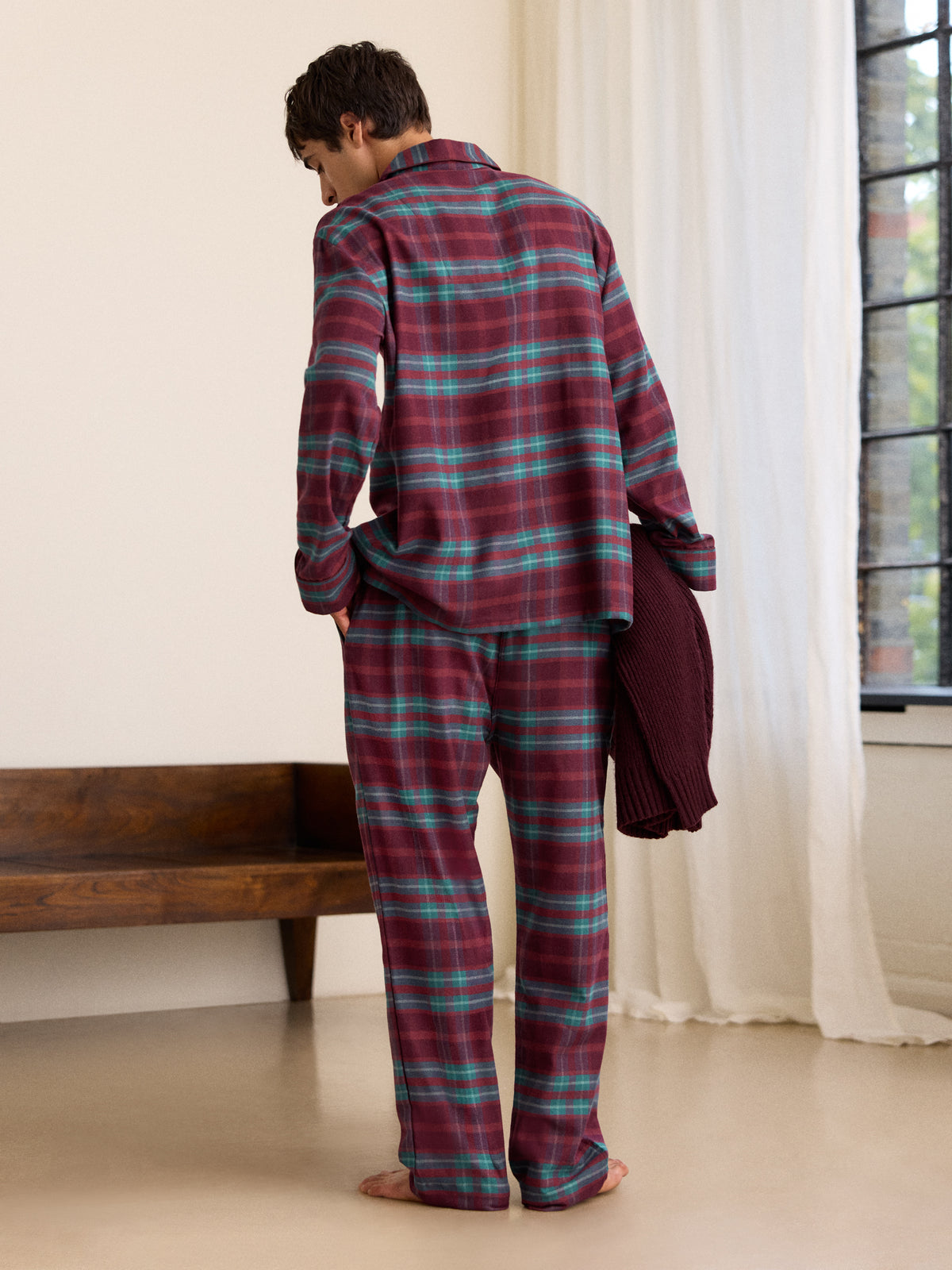 Kelburn Brushed Cotton Pyjamas Burgundy & Teal Check