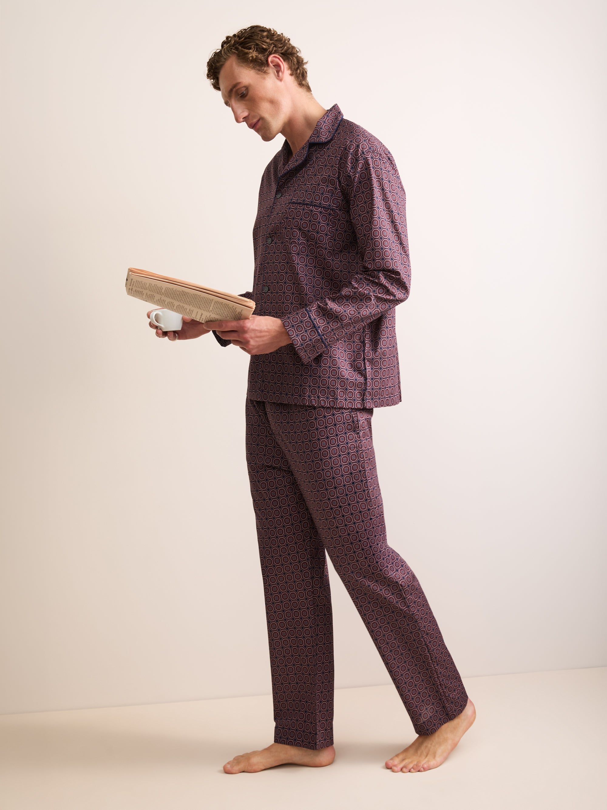 Ledbury Cotton Batiste Pajamas Night Navy & Wine Geo