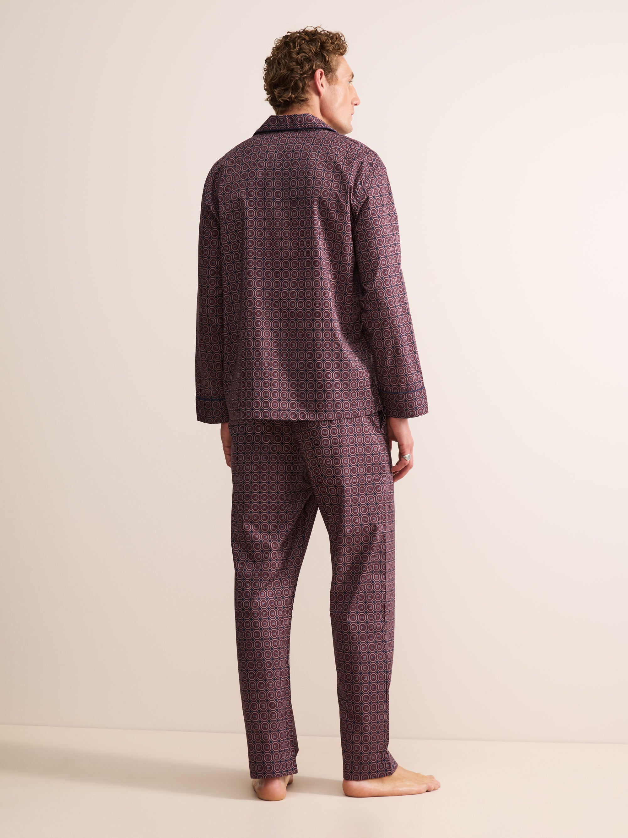 Ledbury Cotton Batiste Pajamas Night Navy & Wine Geo