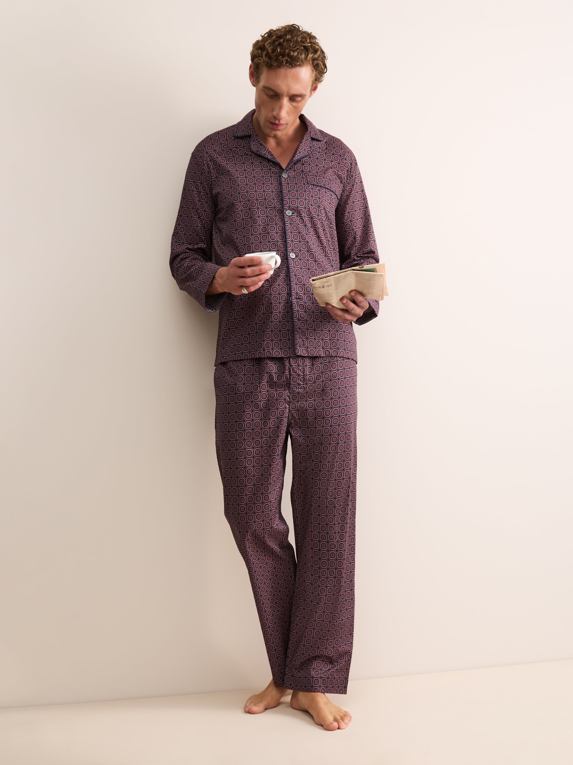 Ledbury Cotton Batiste Pajamas Night Navy & Wine Geo