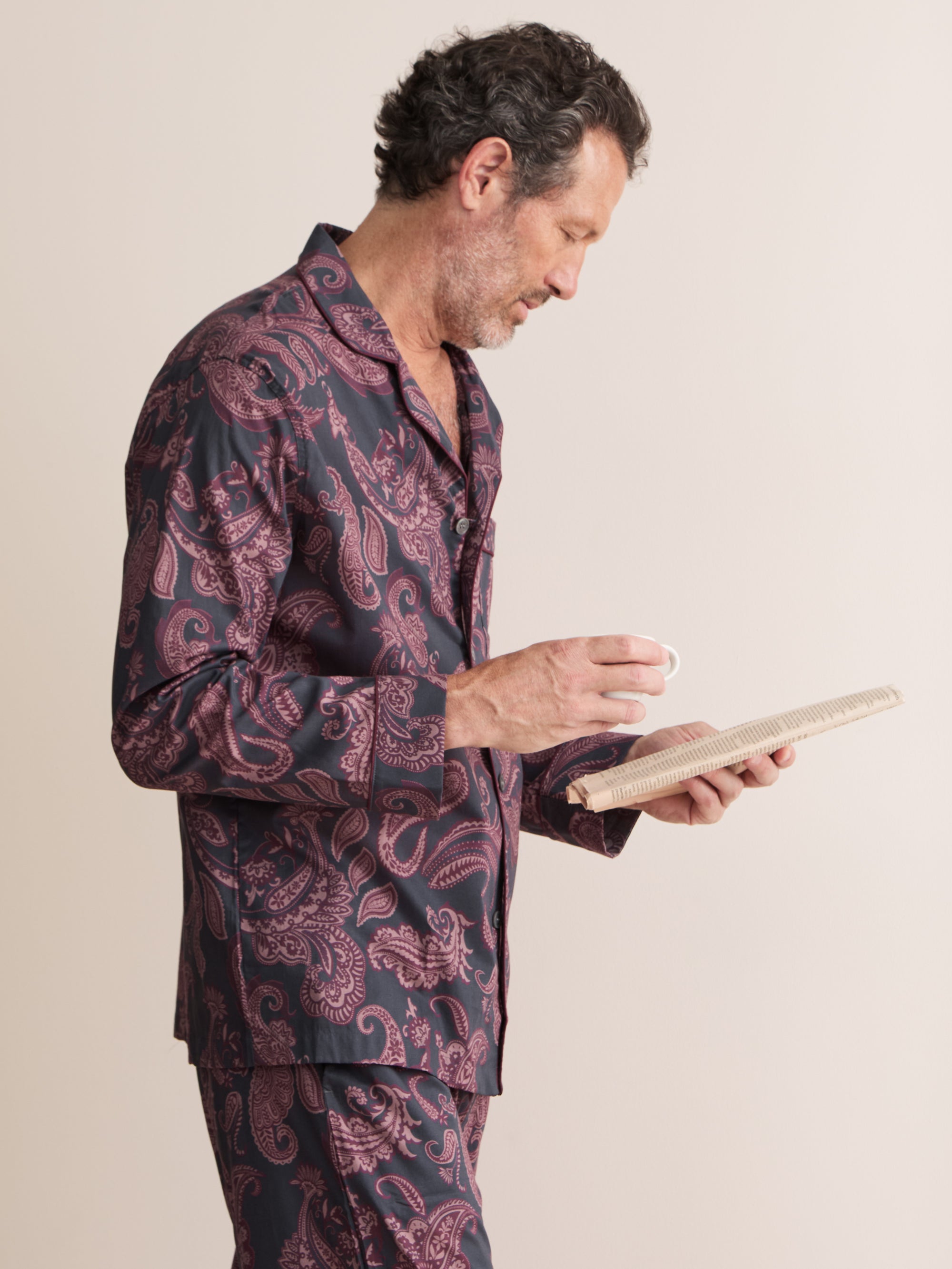 Ledbury Cotton Batiste Pajamas Night Gray & Wine Paisley