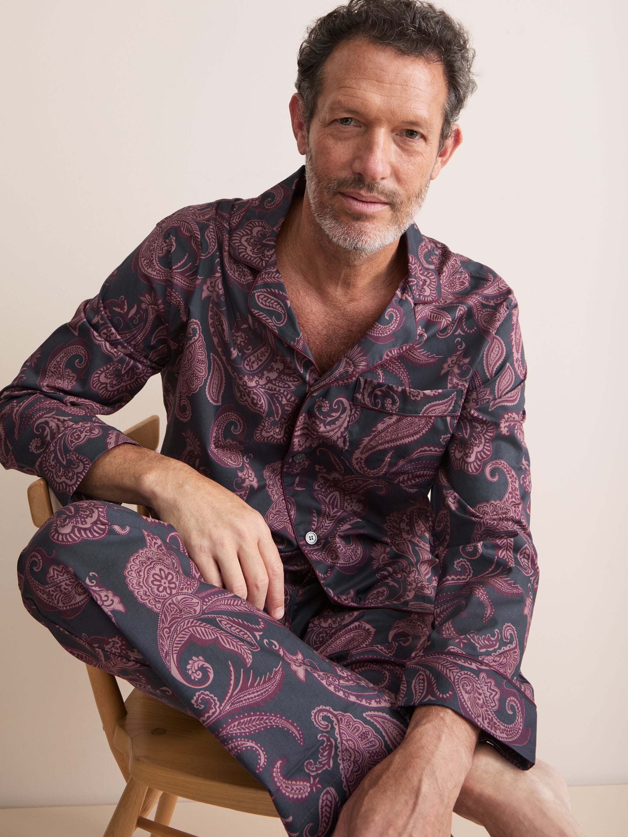 Ledbury Cotton Batiste Pajamas Night Gray & Wine Paisley