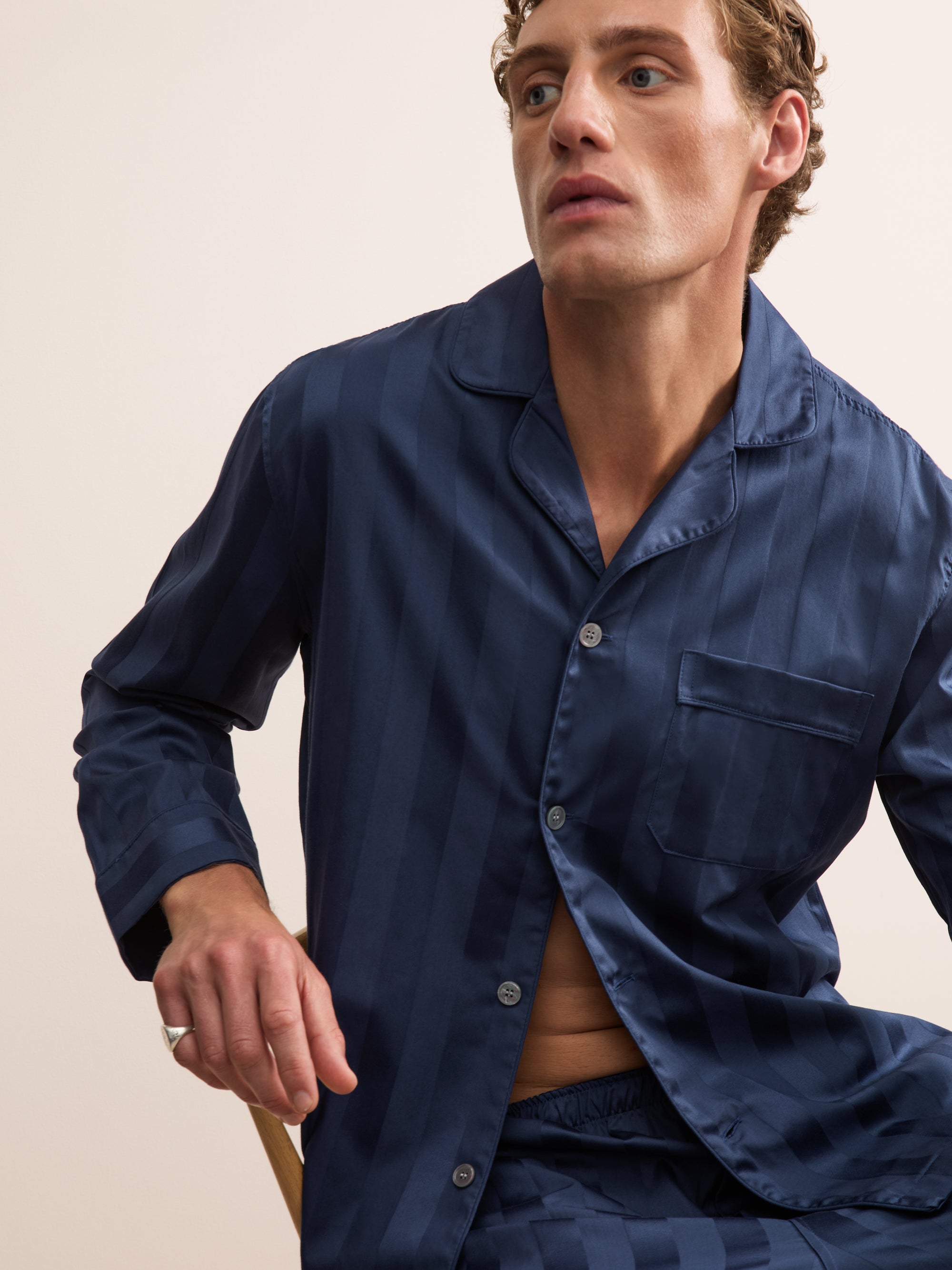 Lingfield Cotton Pajamas Navy Blue Tonal Stripe