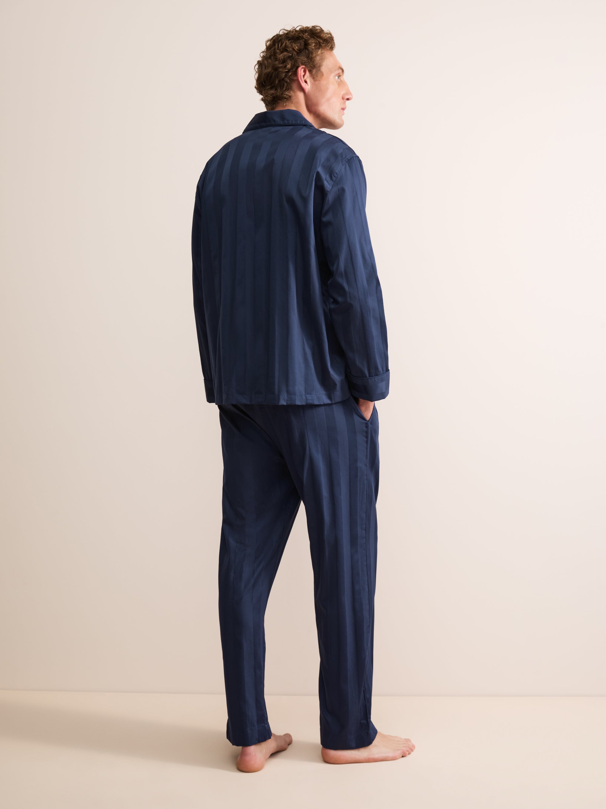 Lingfield Cotton Pajamas Navy Blue Tonal Stripe
