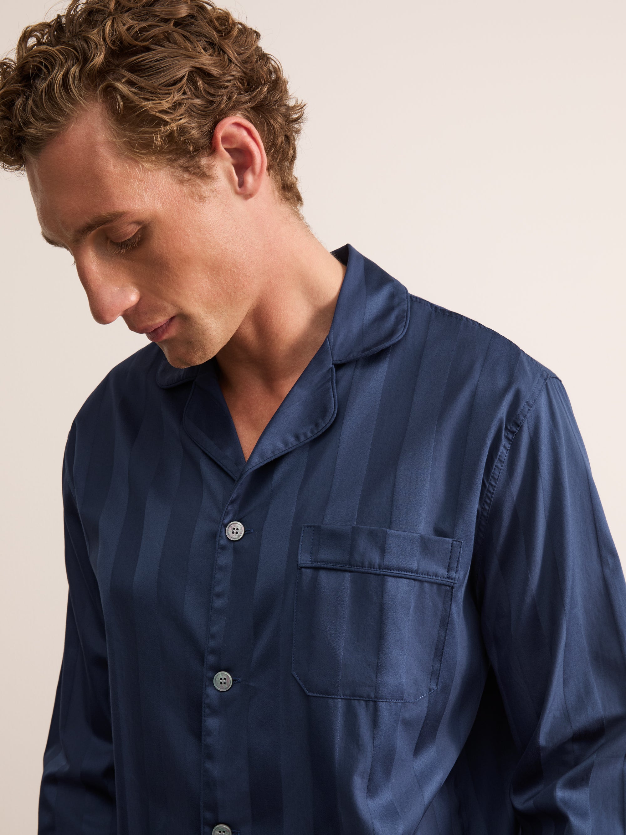 Lingfield Cotton Pajamas Navy Blue Tonal Stripe