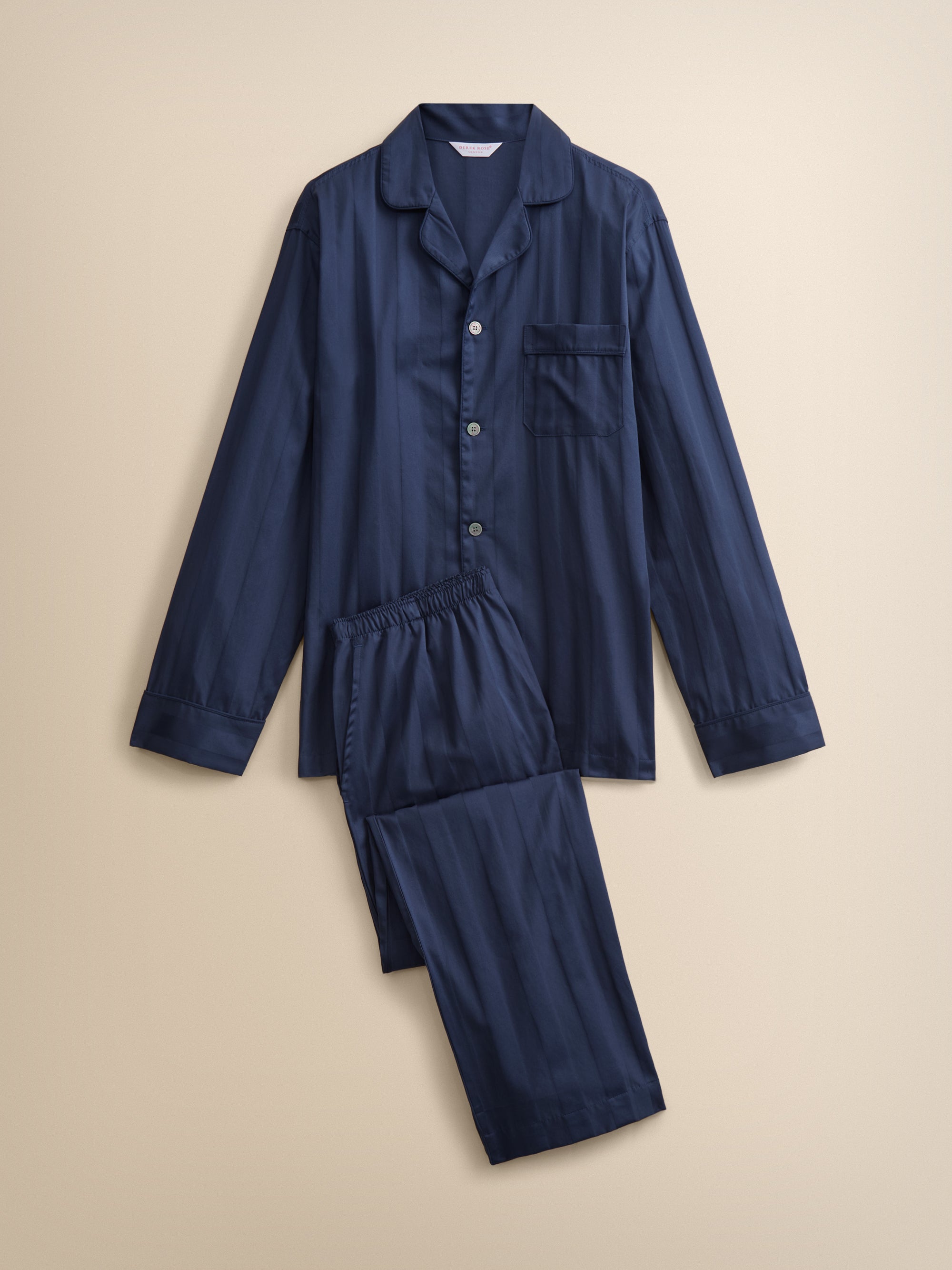 Lingfield Cotton Pajamas Navy Blue Tonal Stripe