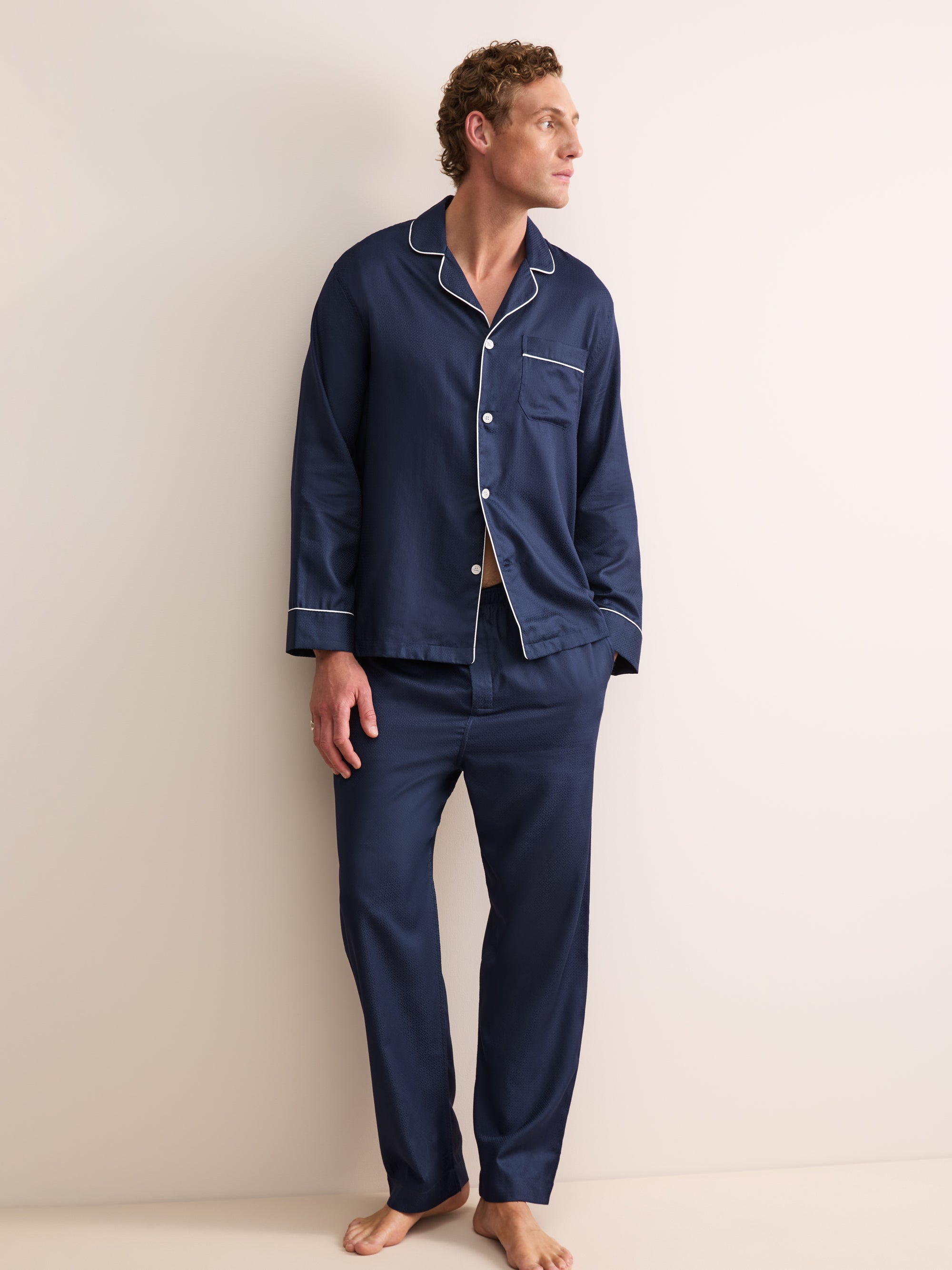 Lombard Cotton Jacquard Pajamas Navy Blue Rose Star